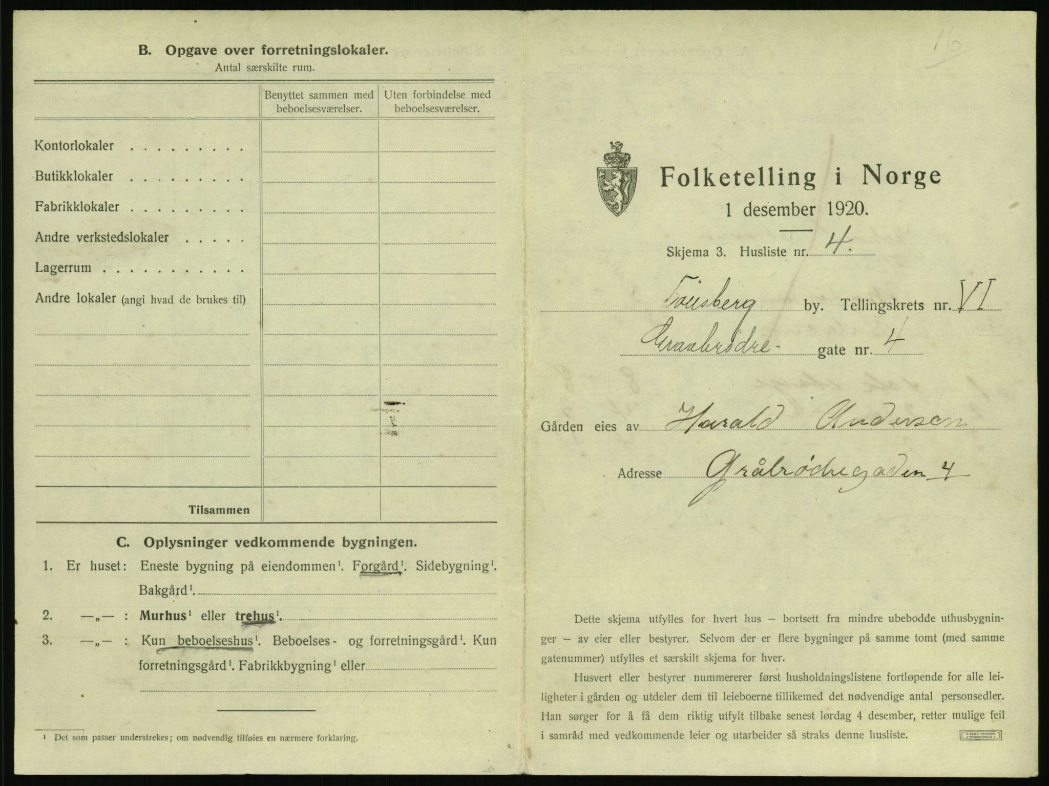 SAKO, 1920 census for Tønsberg, 1920, p. 605