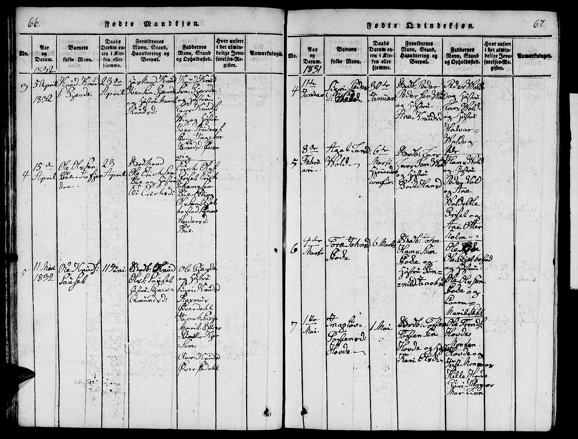 Ministerialprotokoller, klokkerbøker og fødselsregistre - Møre og Romsdal, SAT/A-1454/543/L0563: Parish register (copy) no. 543C01, 1818-1836, p. 66-67