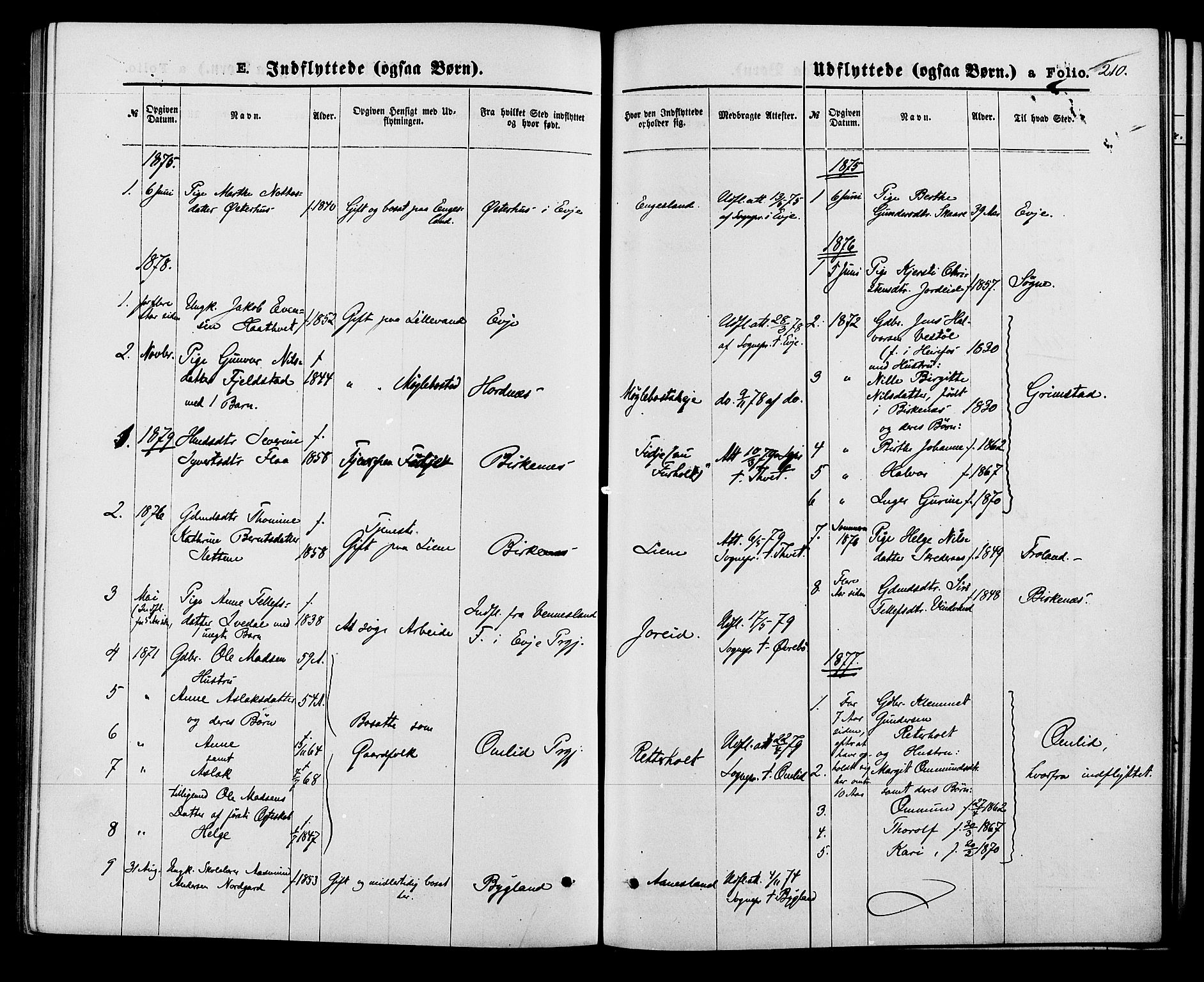 Herefoss sokneprestkontor, SAK/1111-0019/F/Fa/Fab/L0003: Parish register (official) no. A 3, 1875-1886, p. 210