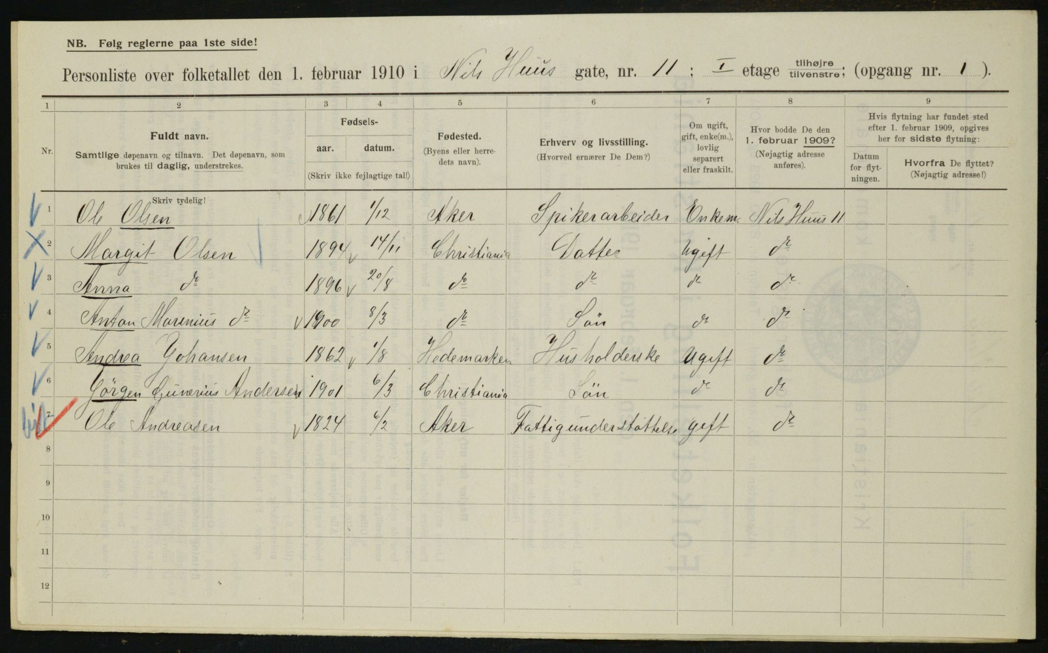 OBA, Municipal Census 1910 for Kristiania, 1910, p. 68574