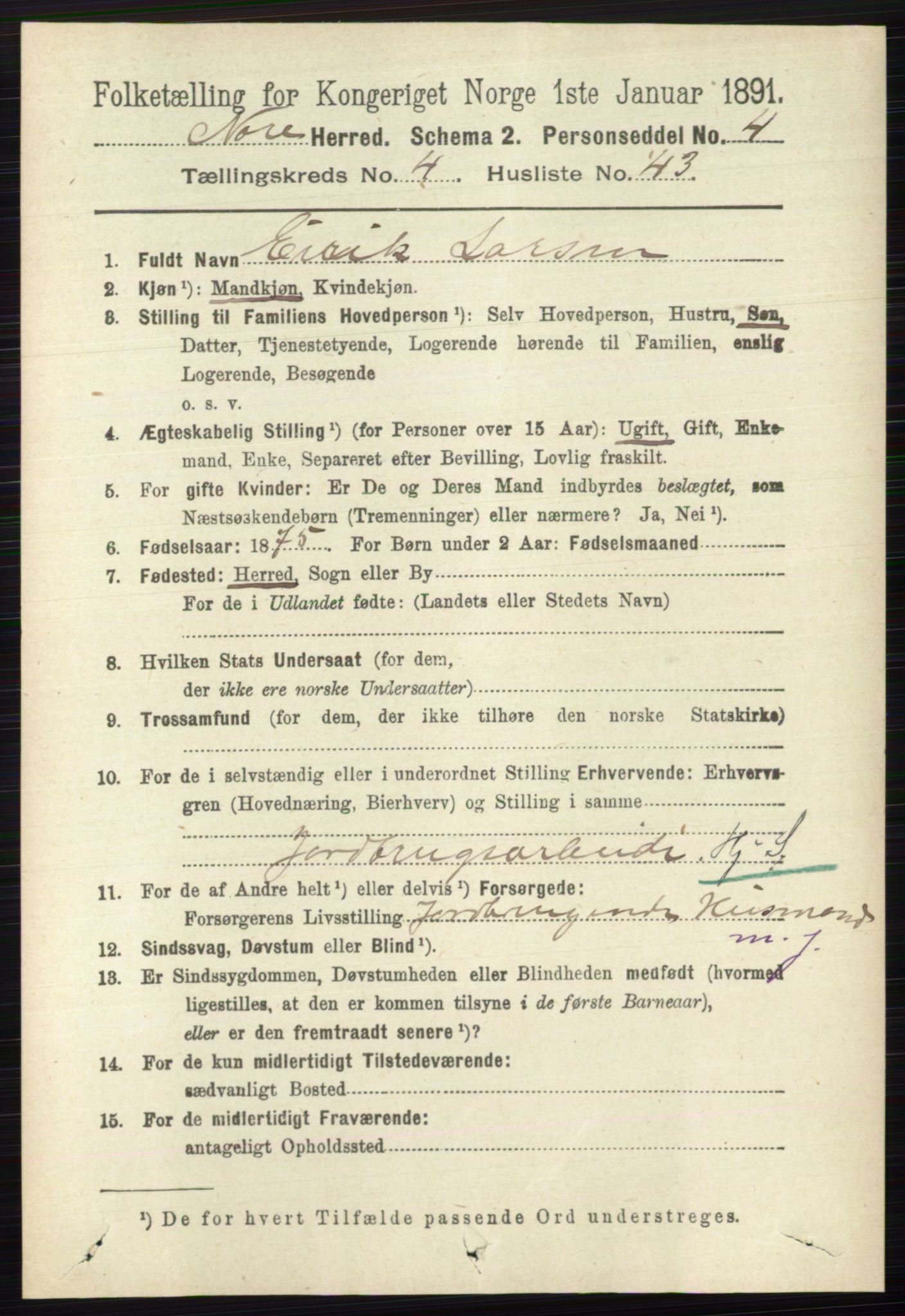 RA, 1891 census for 0633 Nore, 1891, p. 1522