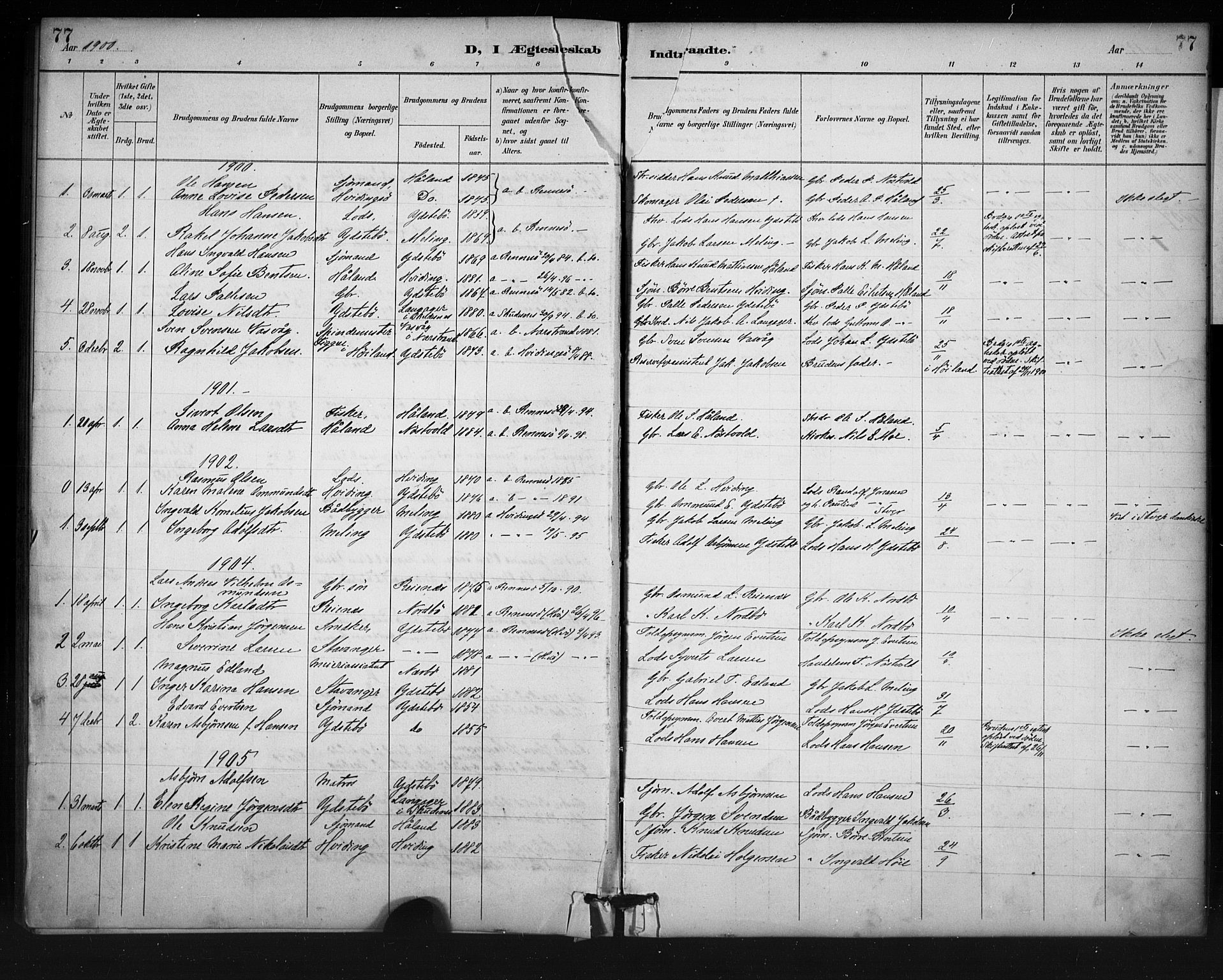 Rennesøy sokneprestkontor, SAST/A -101827/H/Ha/Haa/L0013: Parish register (official) no. A 12, 1888-1916, p. 77