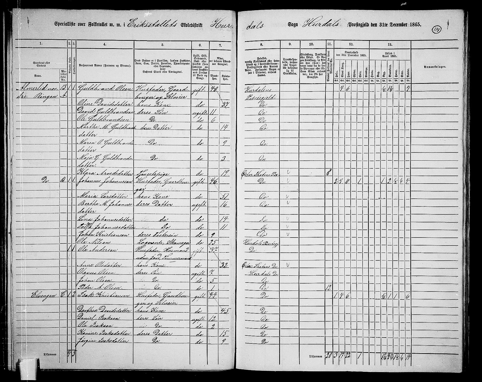 RA, 1865 census for Hurdal, 1865, p. 96