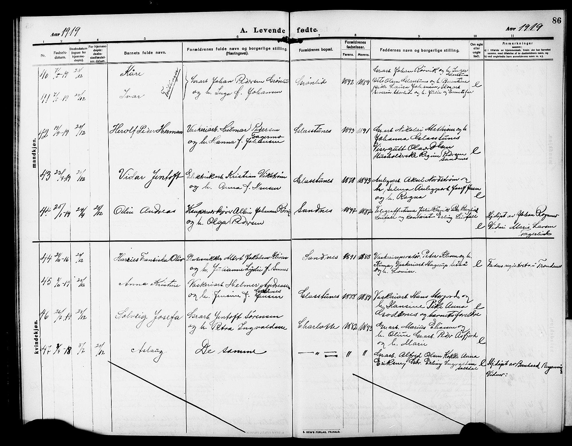 Ministerialprotokoller, klokkerbøker og fødselsregistre - Nordland, AV/SAT-A-1459/850/L0710: Parish register (official) no. 850A02, 1910-1920, p. 86