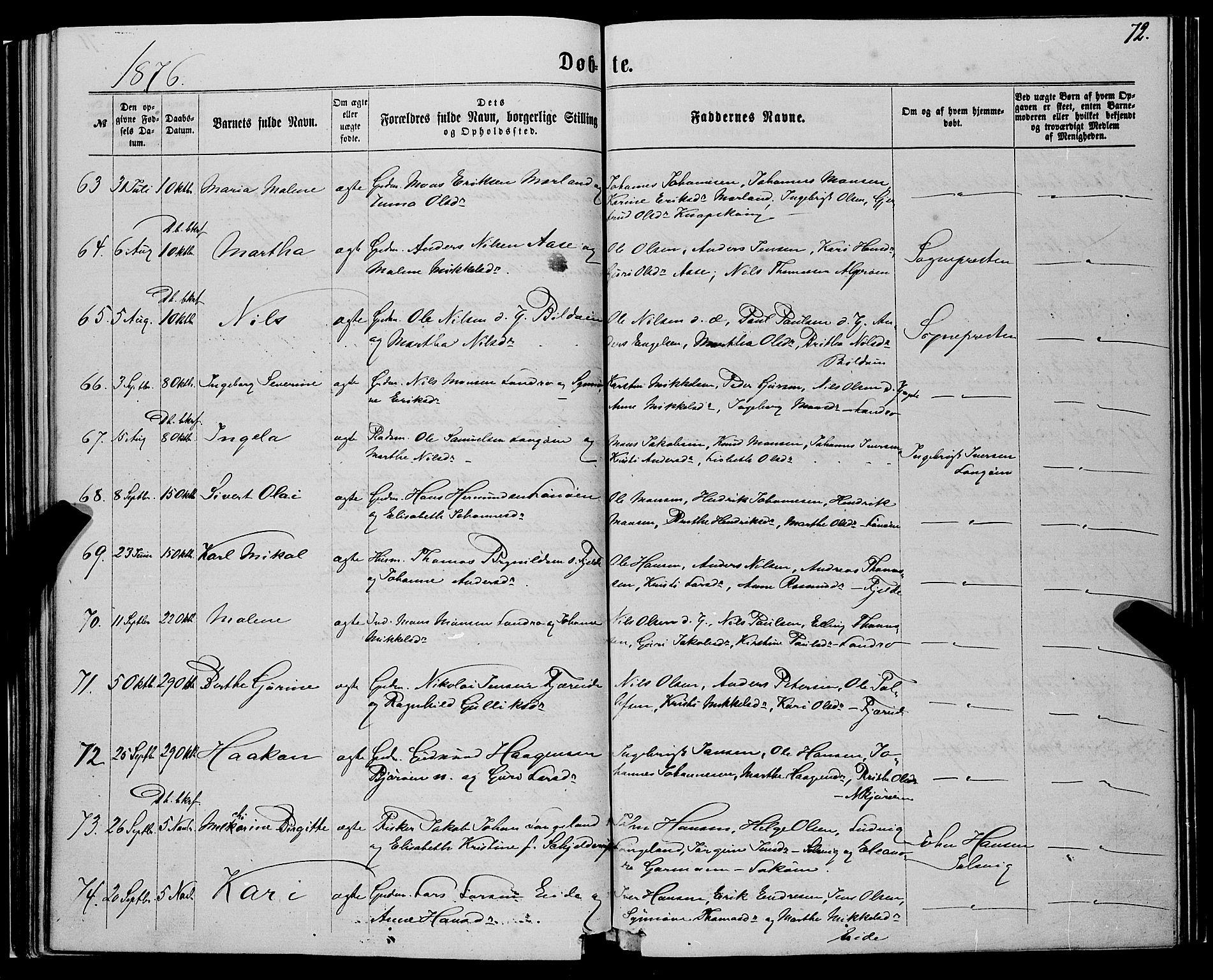 Fjell sokneprestembete, SAB/A-75301/H/Haa: Parish register (official) no. A 3, 1864-1877, p. 72