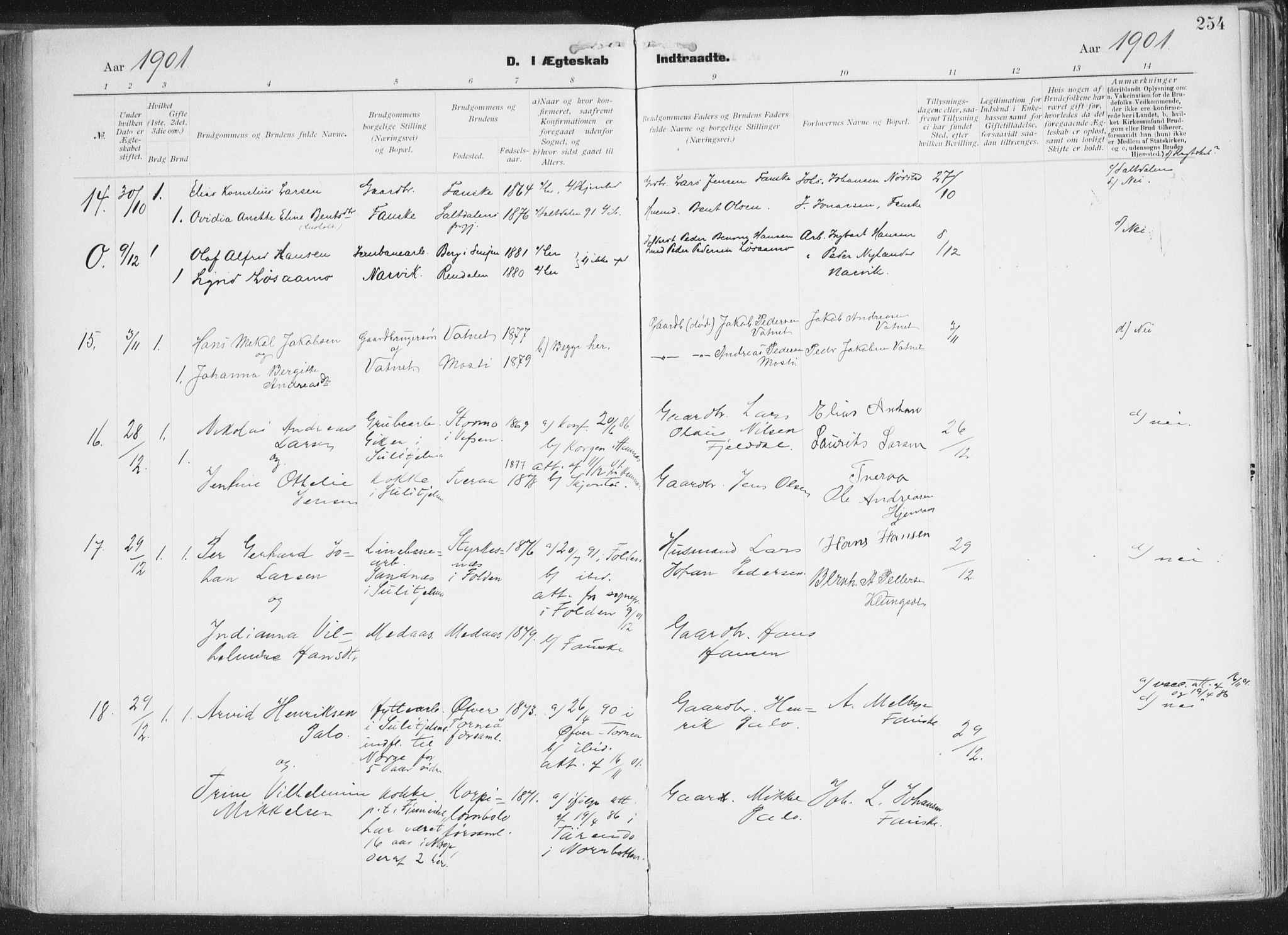 Ministerialprotokoller, klokkerbøker og fødselsregistre - Nordland, SAT/A-1459/849/L0696: Parish register (official) no. 849A08, 1898-1910, p. 254
