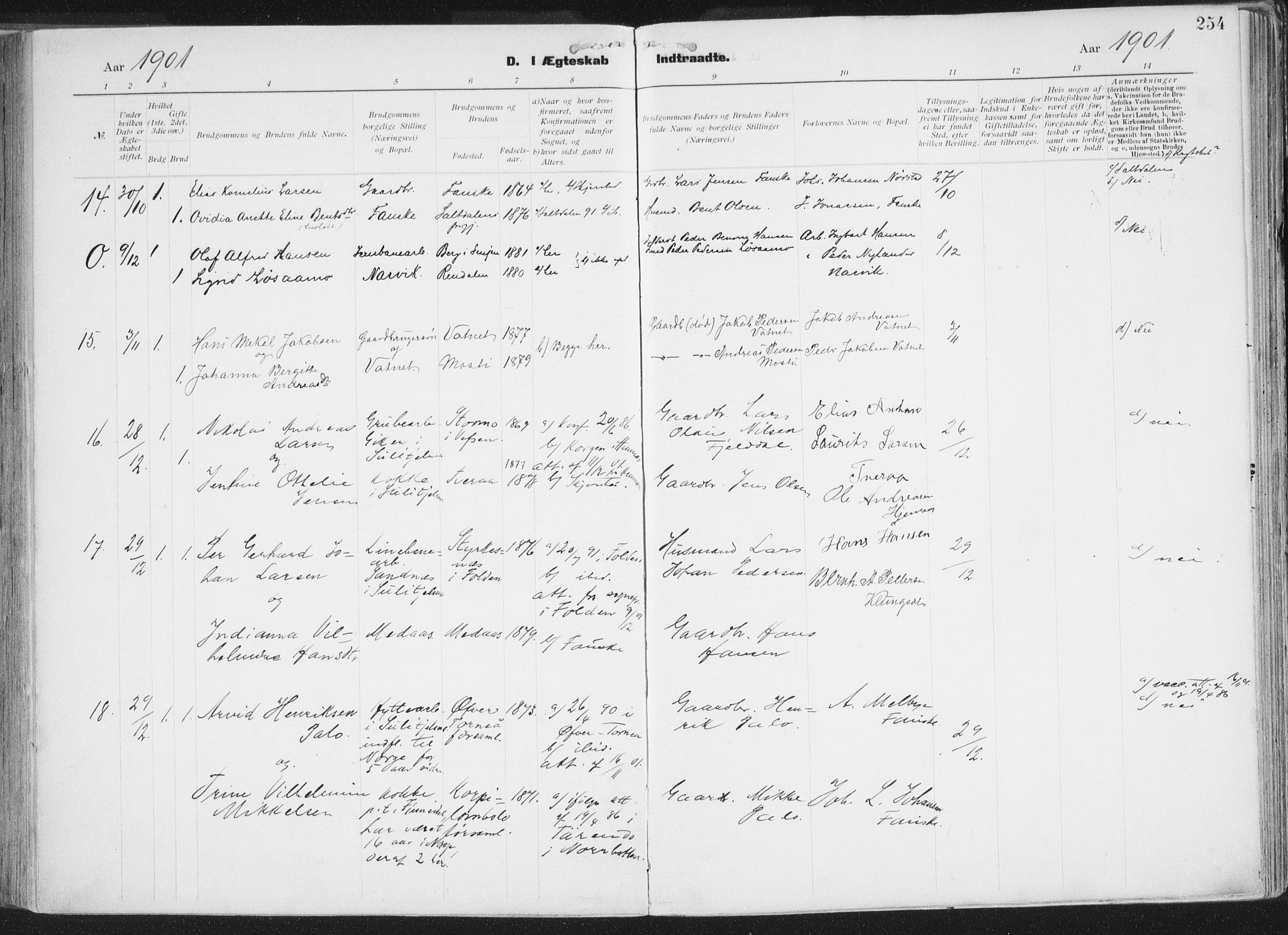 Ministerialprotokoller, klokkerbøker og fødselsregistre - Nordland, AV/SAT-A-1459/849/L0696: Parish register (official) no. 849A08, 1898-1910, p. 254