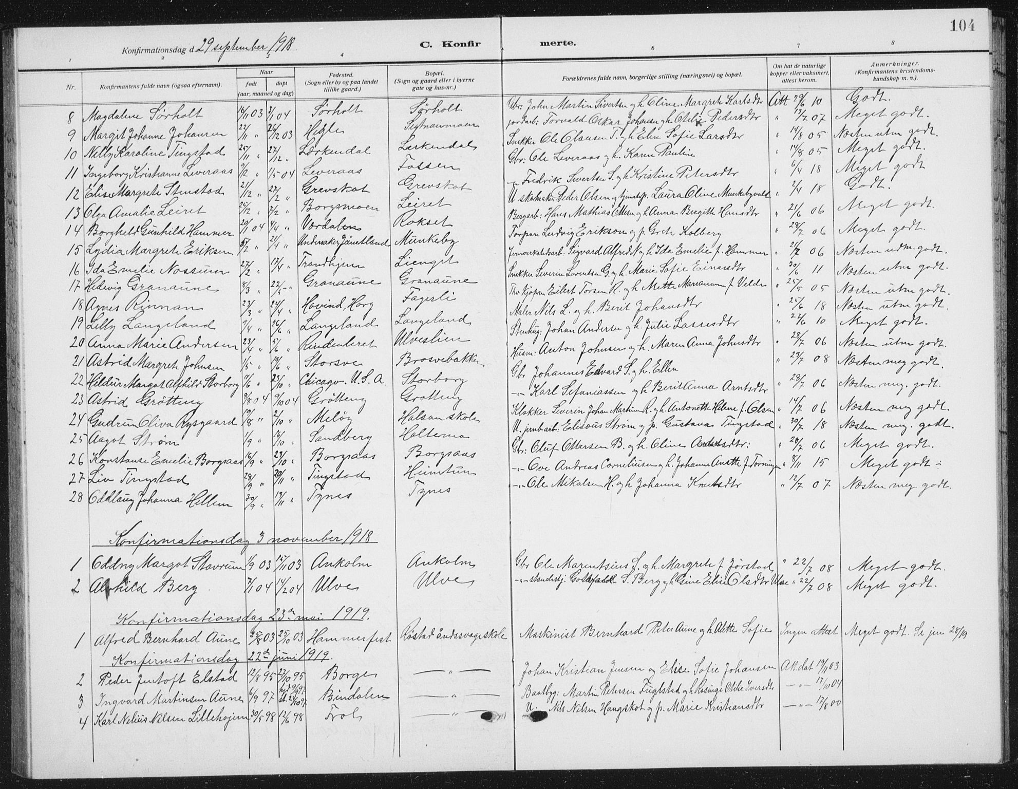 Ministerialprotokoller, klokkerbøker og fødselsregistre - Nord-Trøndelag, SAT/A-1458/721/L0209: Parish register (copy) no. 721C02, 1918-1940, p. 104