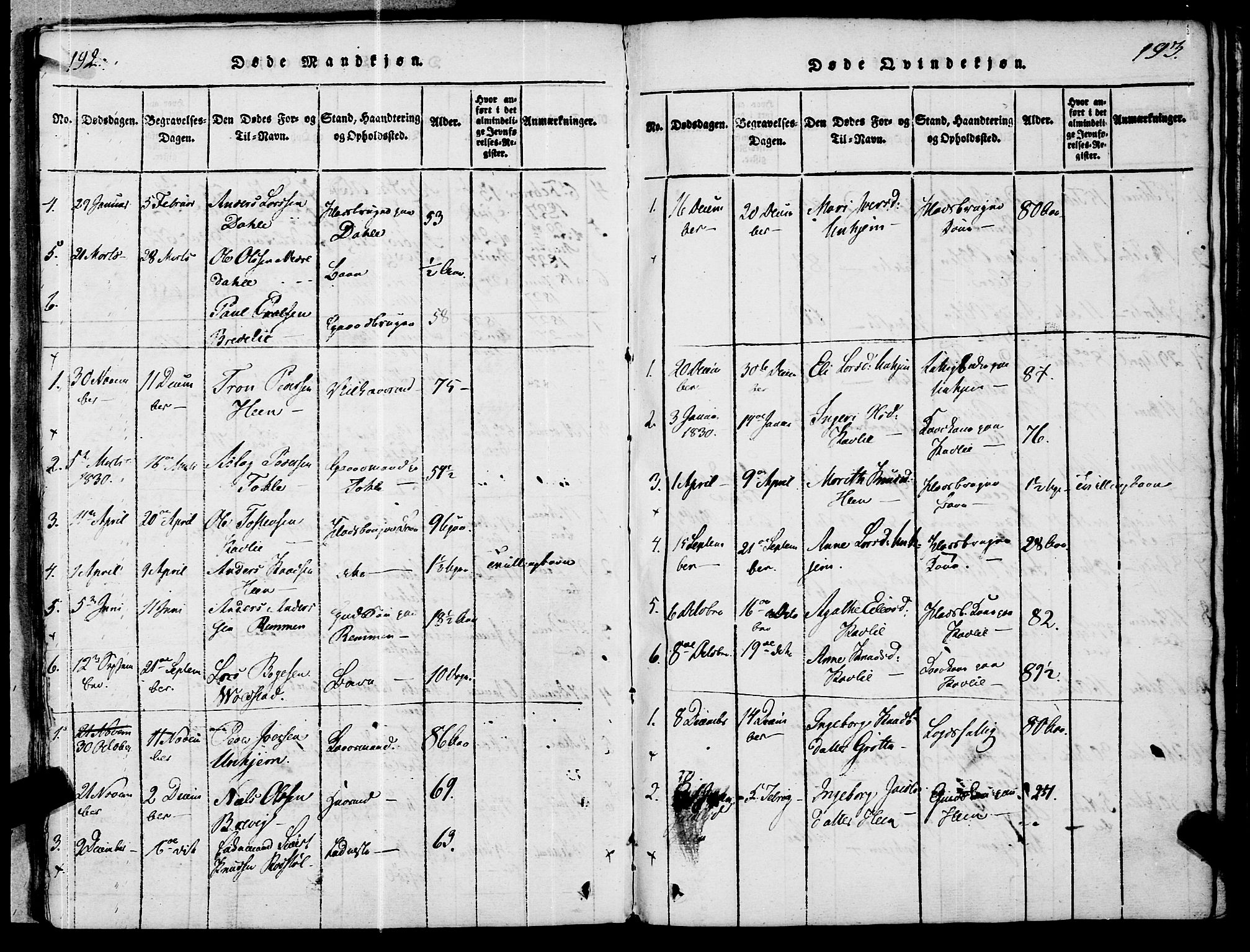 Ministerialprotokoller, klokkerbøker og fødselsregistre - Møre og Romsdal, SAT/A-1454/545/L0585: Parish register (official) no. 545A01, 1818-1853, p. 192-193