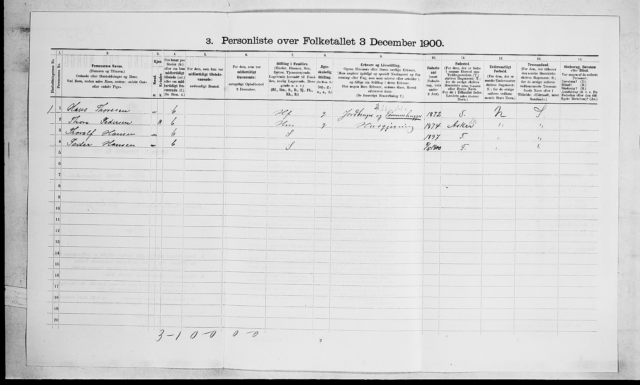 RA, 1900 census for Lier, 1900, p. 2097