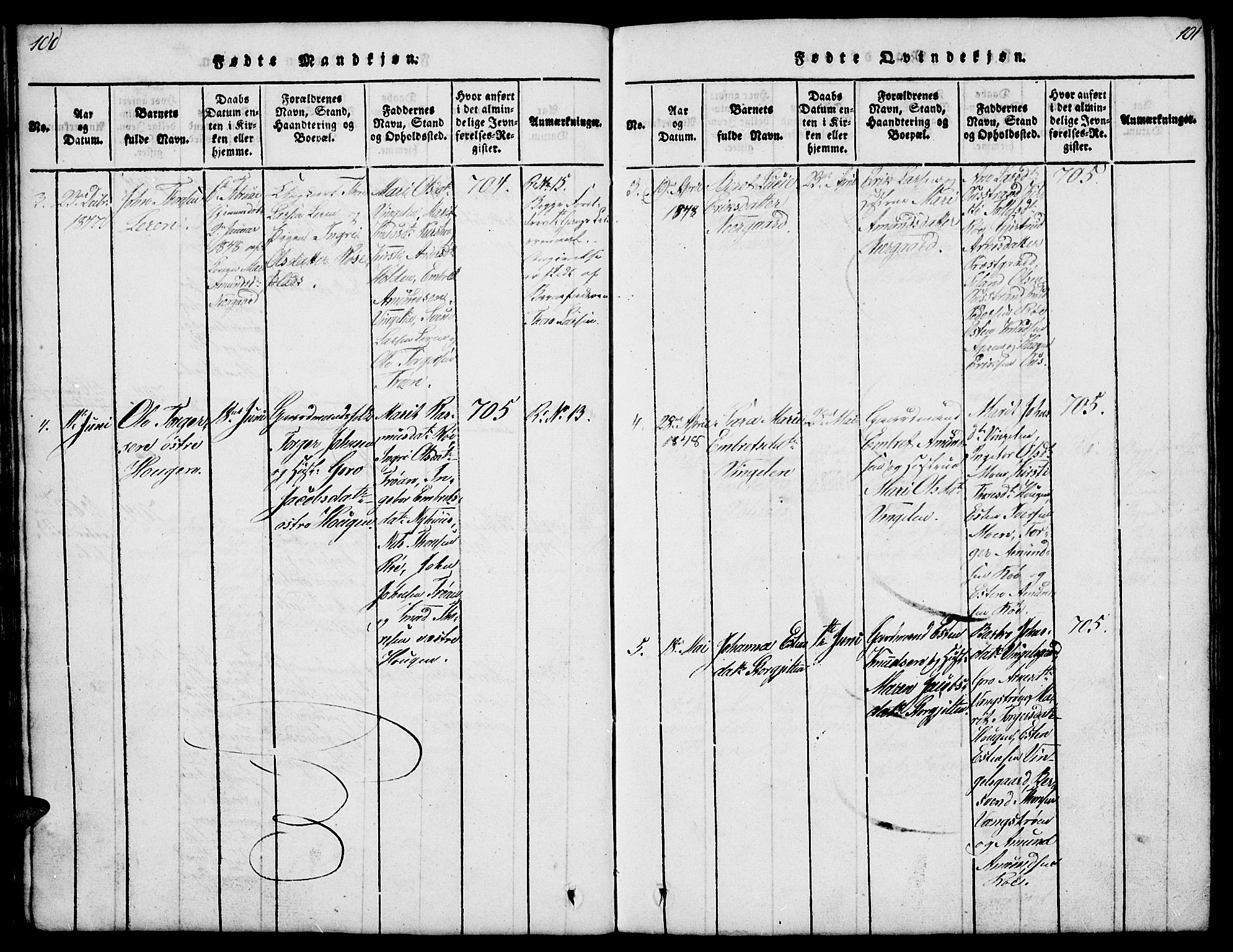 Tolga prestekontor, SAH/PREST-062/L/L0003: Parish register (copy) no. 3, 1815-1862, p. 100-101