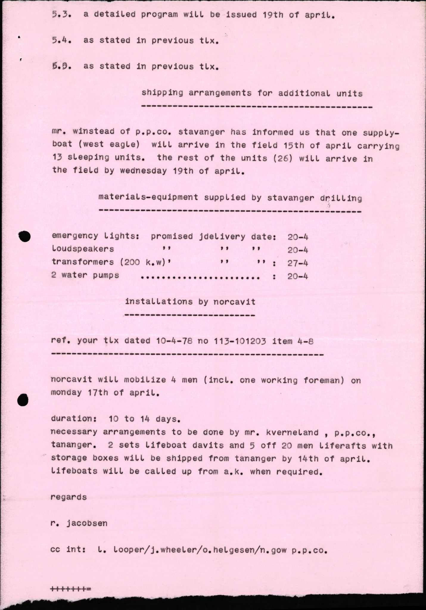 Pa 1503 - Stavanger Drilling AS, AV/SAST-A-101906/2/E/Eb/Eba/L0010: Sak og korrespondanse, 1977-1981