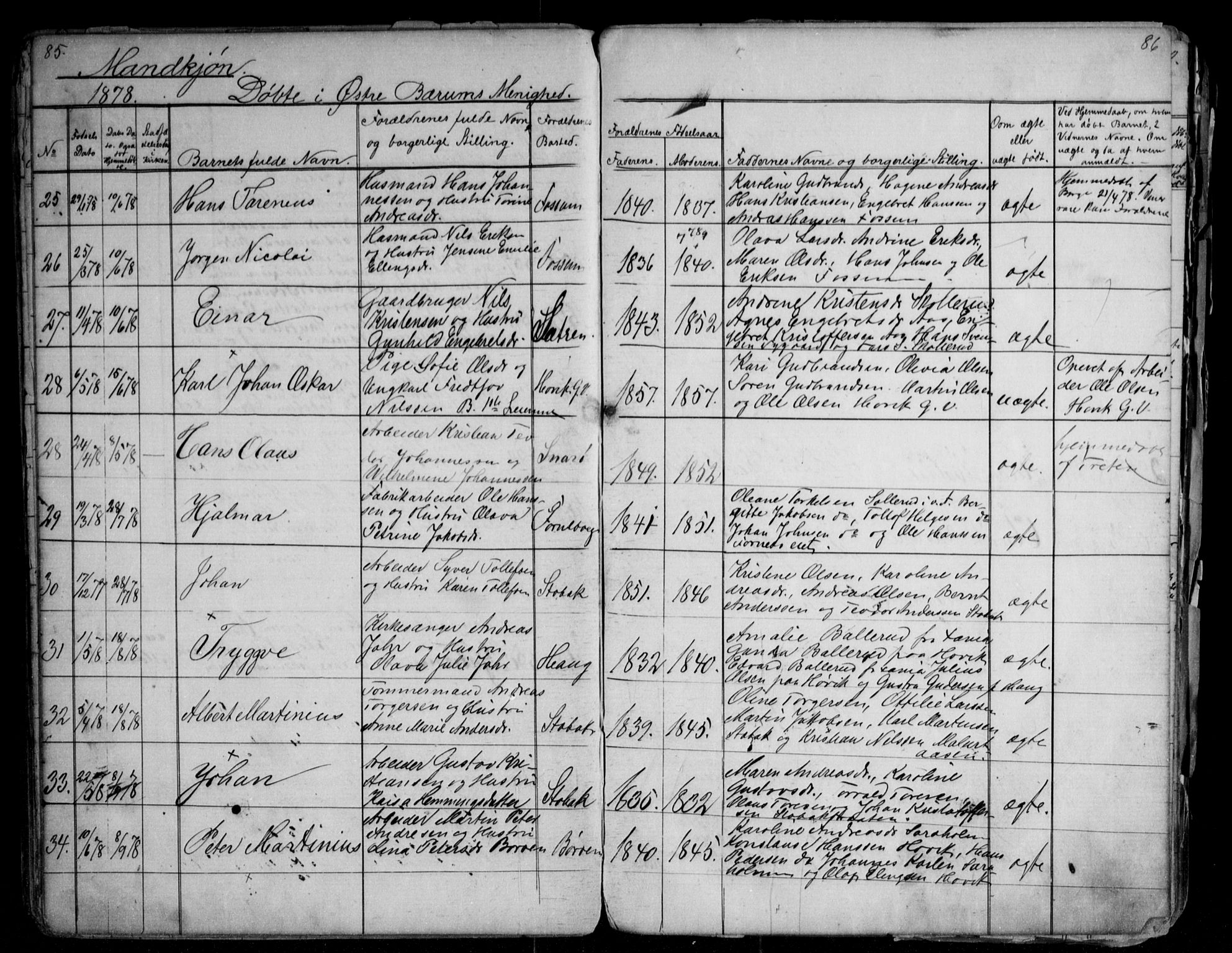 Asker prestekontor Kirkebøker, AV/SAO-A-10256a/G/Gc/L0002: Parish register (copy) no. III 2, 1874-1883, p. 85-86
