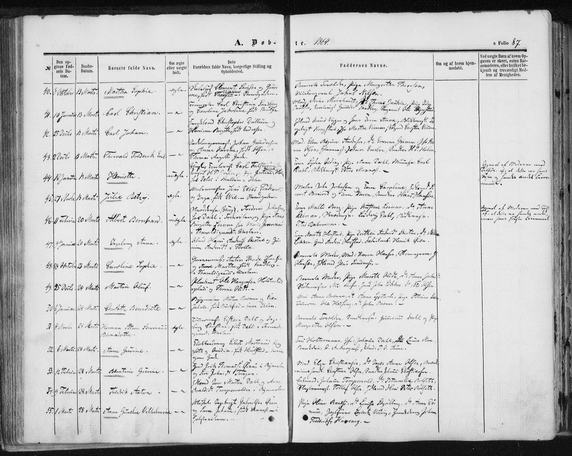 Ministerialprotokoller, klokkerbøker og fødselsregistre - Sør-Trøndelag, SAT/A-1456/602/L0115: Parish register (official) no. 602A13, 1860-1872, p. 87