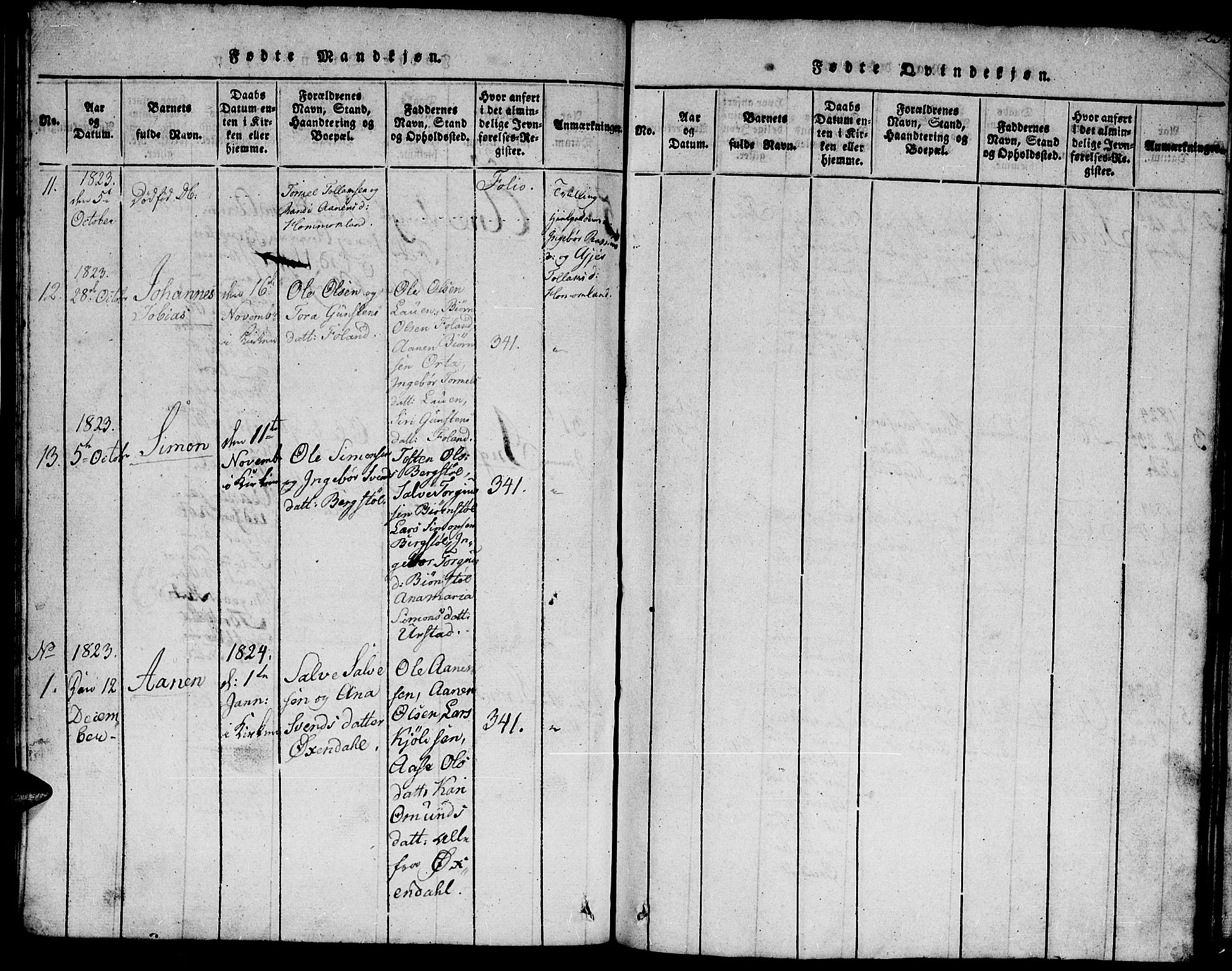 Hægebostad sokneprestkontor, AV/SAK-1111-0024/F/Fb/Fba/L0001: Parish register (copy) no. B 1, 1815-1844, p. 25