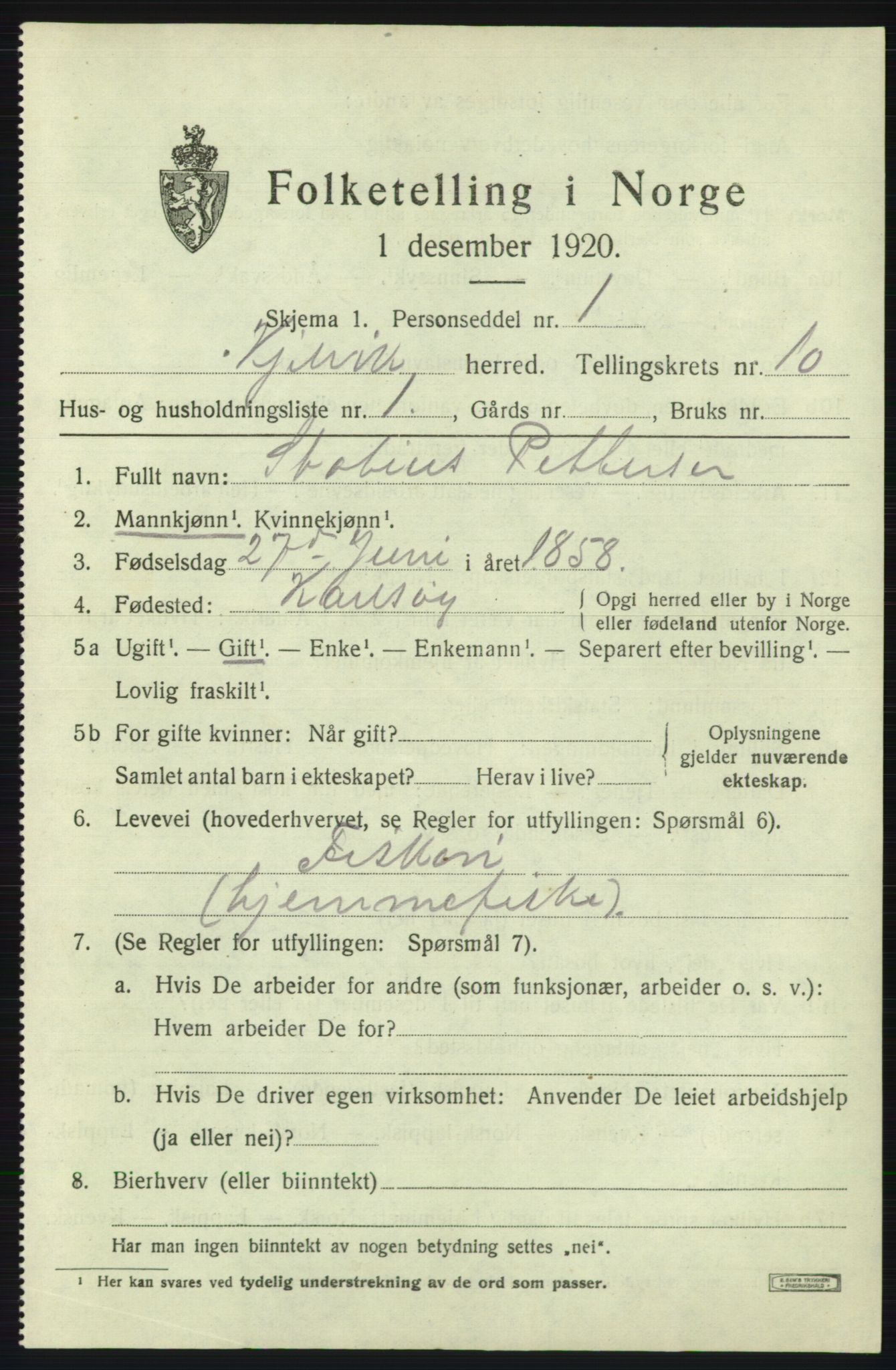 SATØ, 1920 census for Kjelvik, 1920, p. 7515