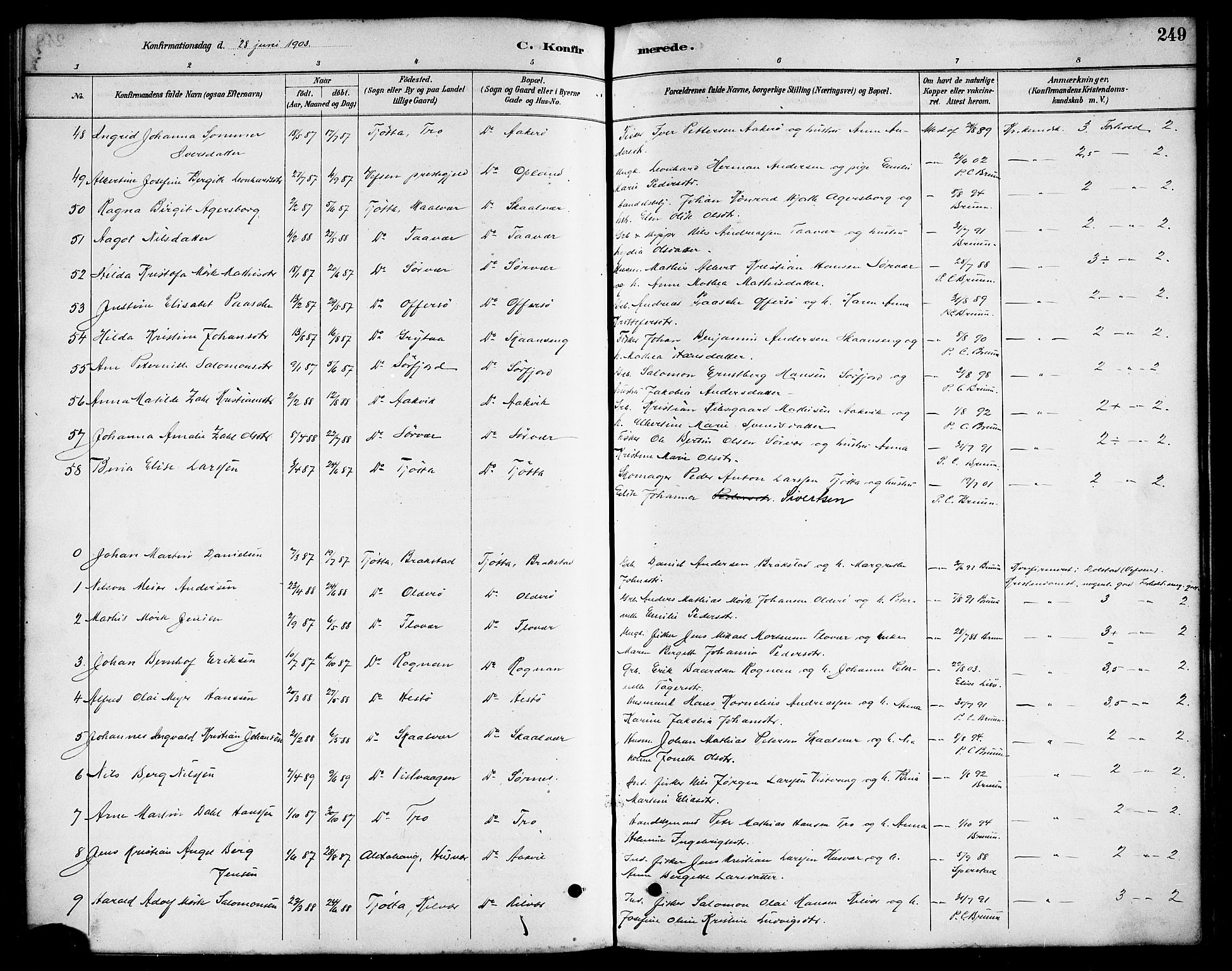 Ministerialprotokoller, klokkerbøker og fødselsregistre - Nordland, SAT/A-1459/817/L0268: Parish register (copy) no. 817C03, 1884-1920, p. 249