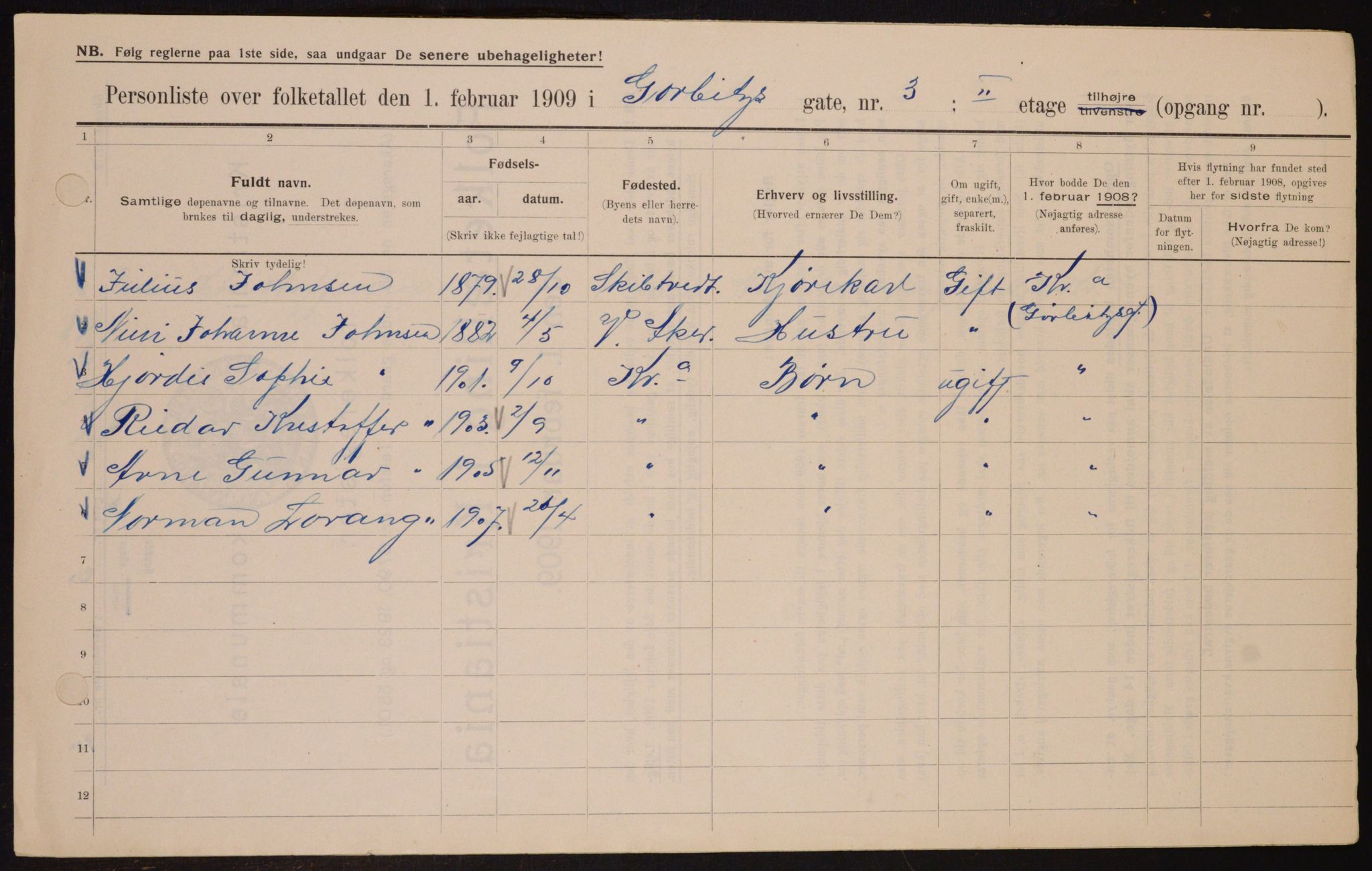 OBA, Municipal Census 1909 for Kristiania, 1909, p. 29768