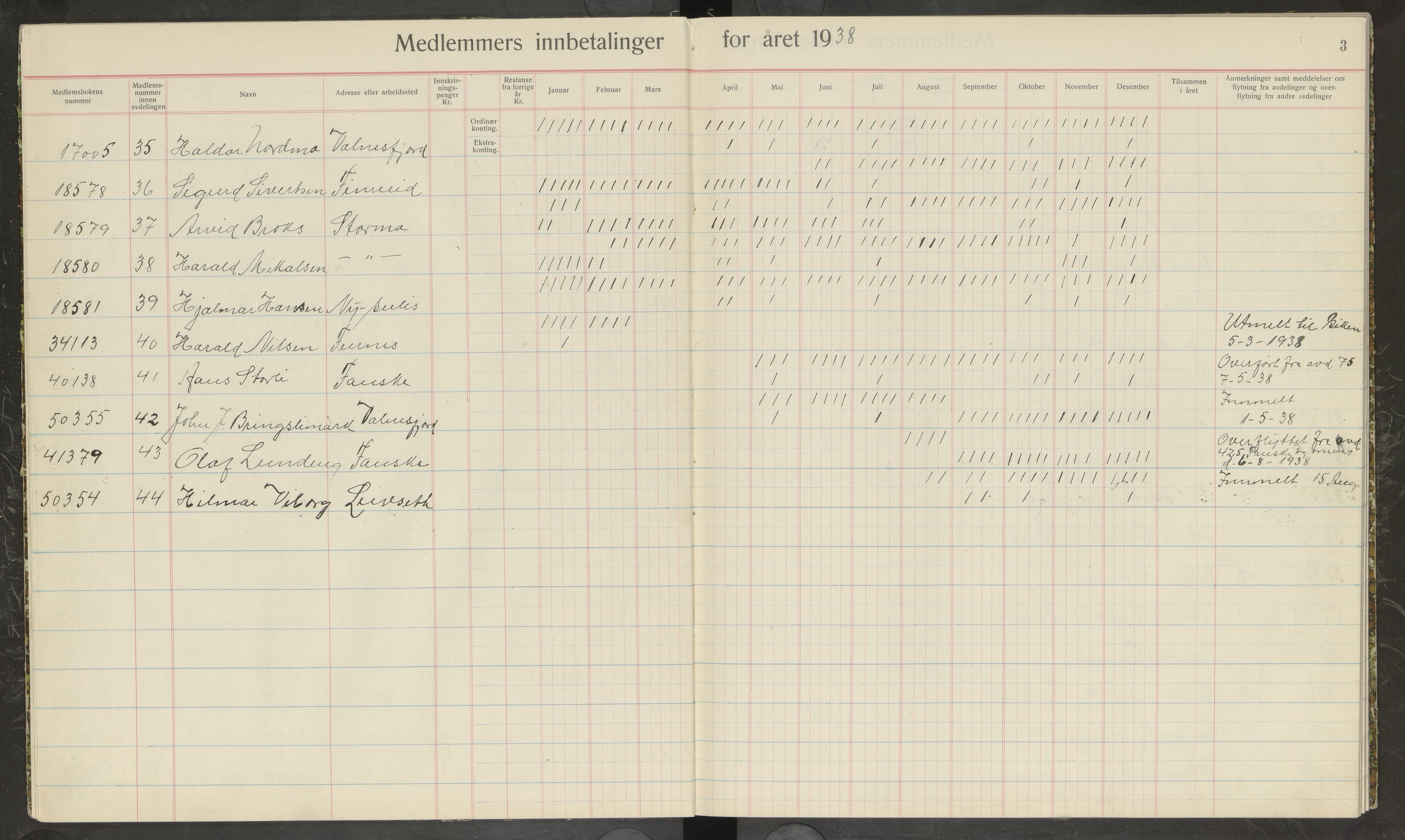 Hanken gruvearbeiderforening avd. 146 av Norsk Arbeidsmandsforbund, AIN/A23-118/P/Pa/L0003: Medlemsprotokoll, 1938-1955