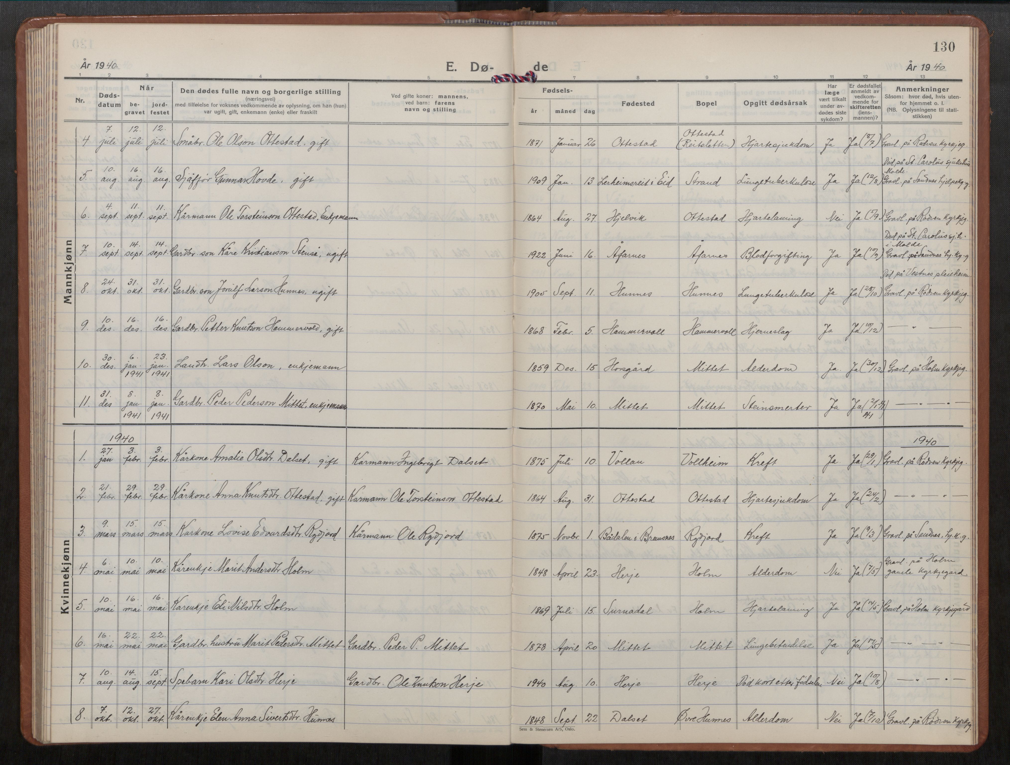 Ministerialprotokoller, klokkerbøker og fødselsregistre - Møre og Romsdal, AV/SAT-A-1454/549/L0616: Parish register (copy) no. 549C02, 1932-1961, p. 130