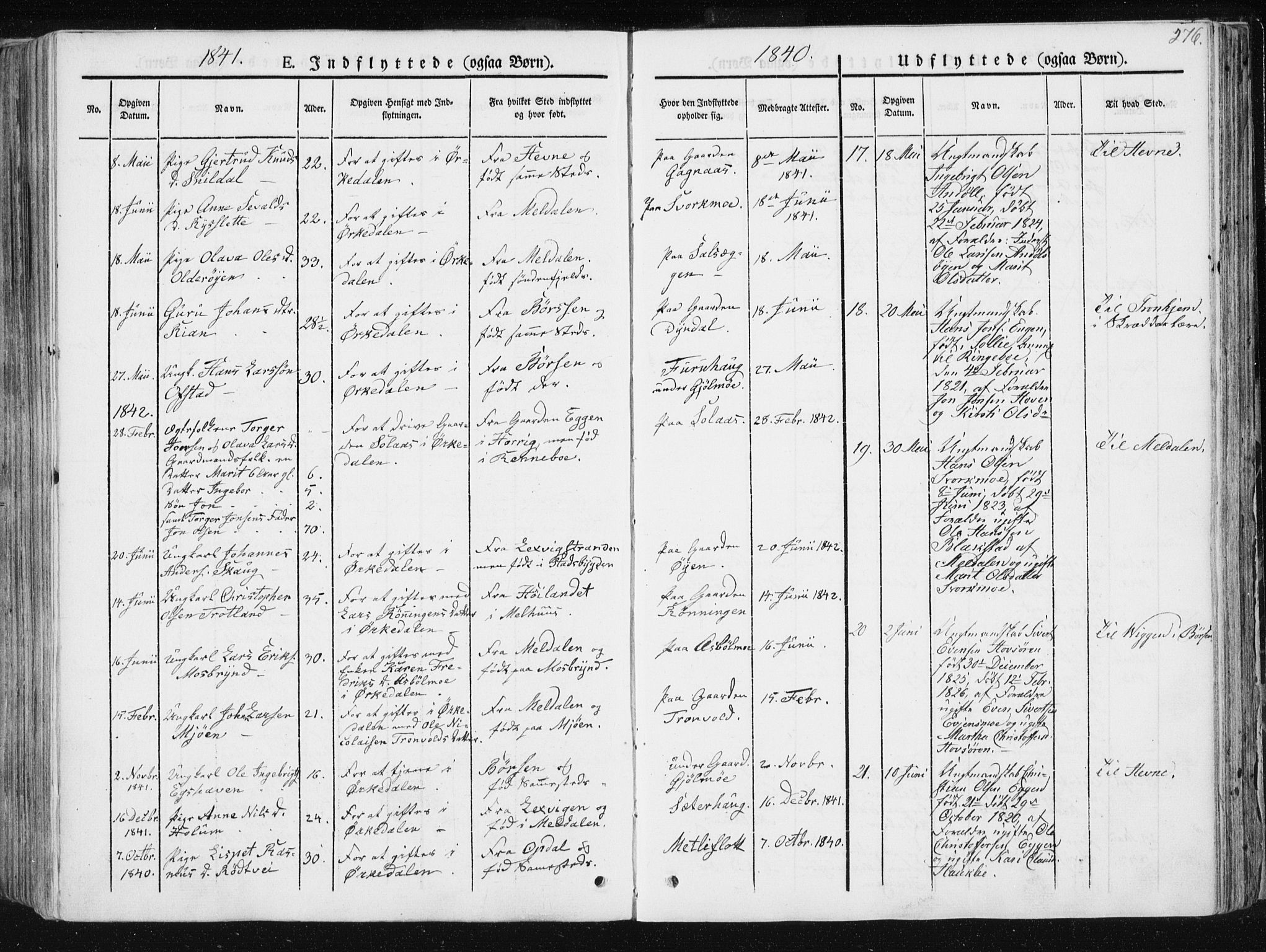 Ministerialprotokoller, klokkerbøker og fødselsregistre - Sør-Trøndelag, AV/SAT-A-1456/668/L0805: Parish register (official) no. 668A05, 1840-1853, p. 276