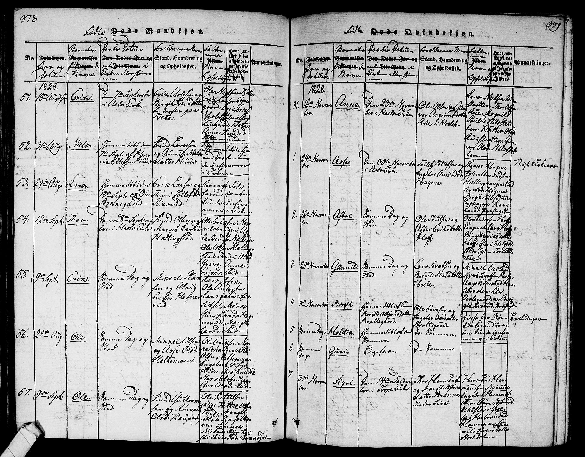 Ål kirkebøker, AV/SAKO-A-249/G/Ga/L0001: Parish register (copy) no. 1, 1815-1829, p. 378-379