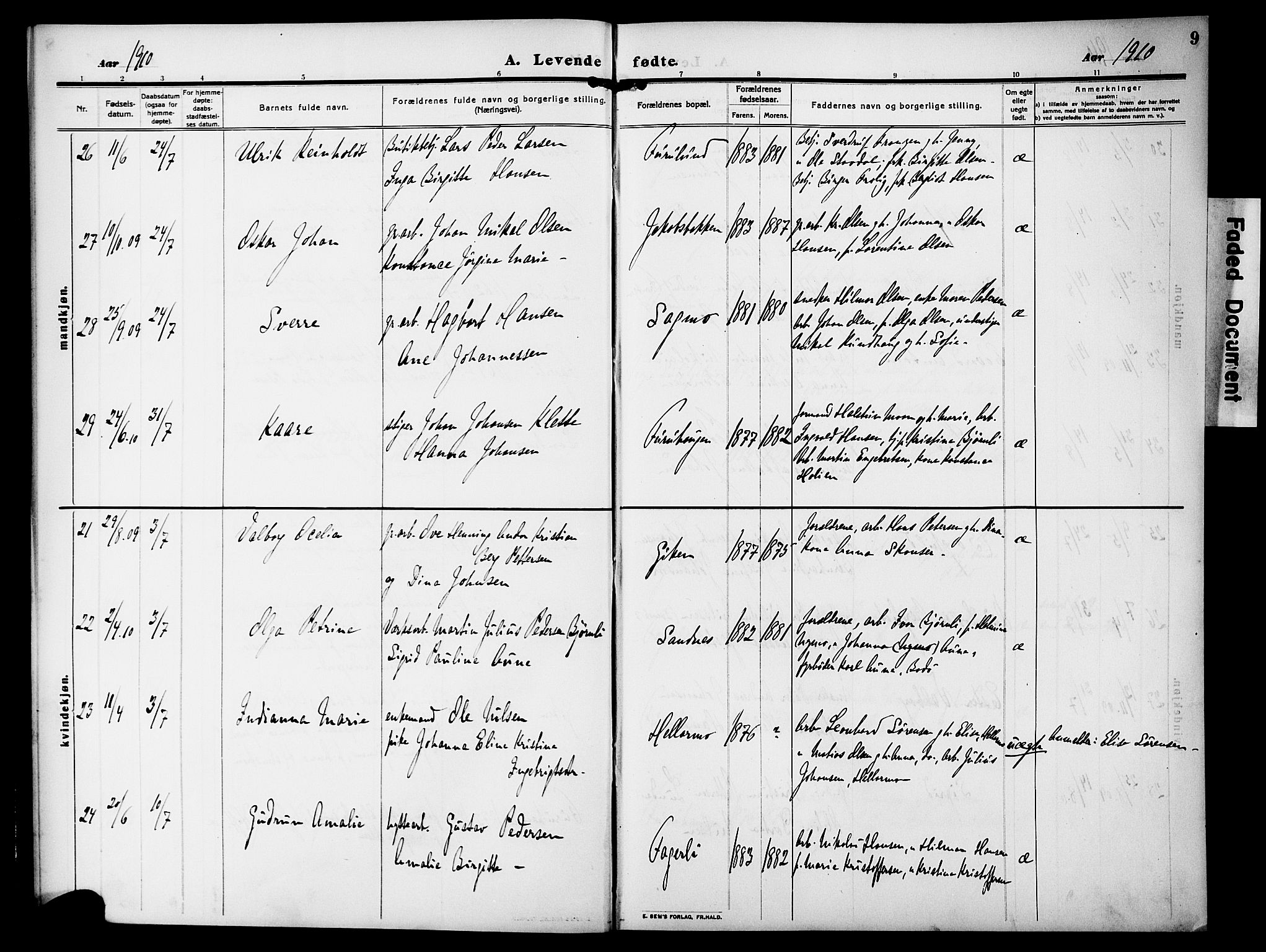 Ministerialprotokoller, klokkerbøker og fødselsregistre - Nordland, AV/SAT-A-1459/850/L0710: Parish register (official) no. 850A02, 1910-1920, p. 9