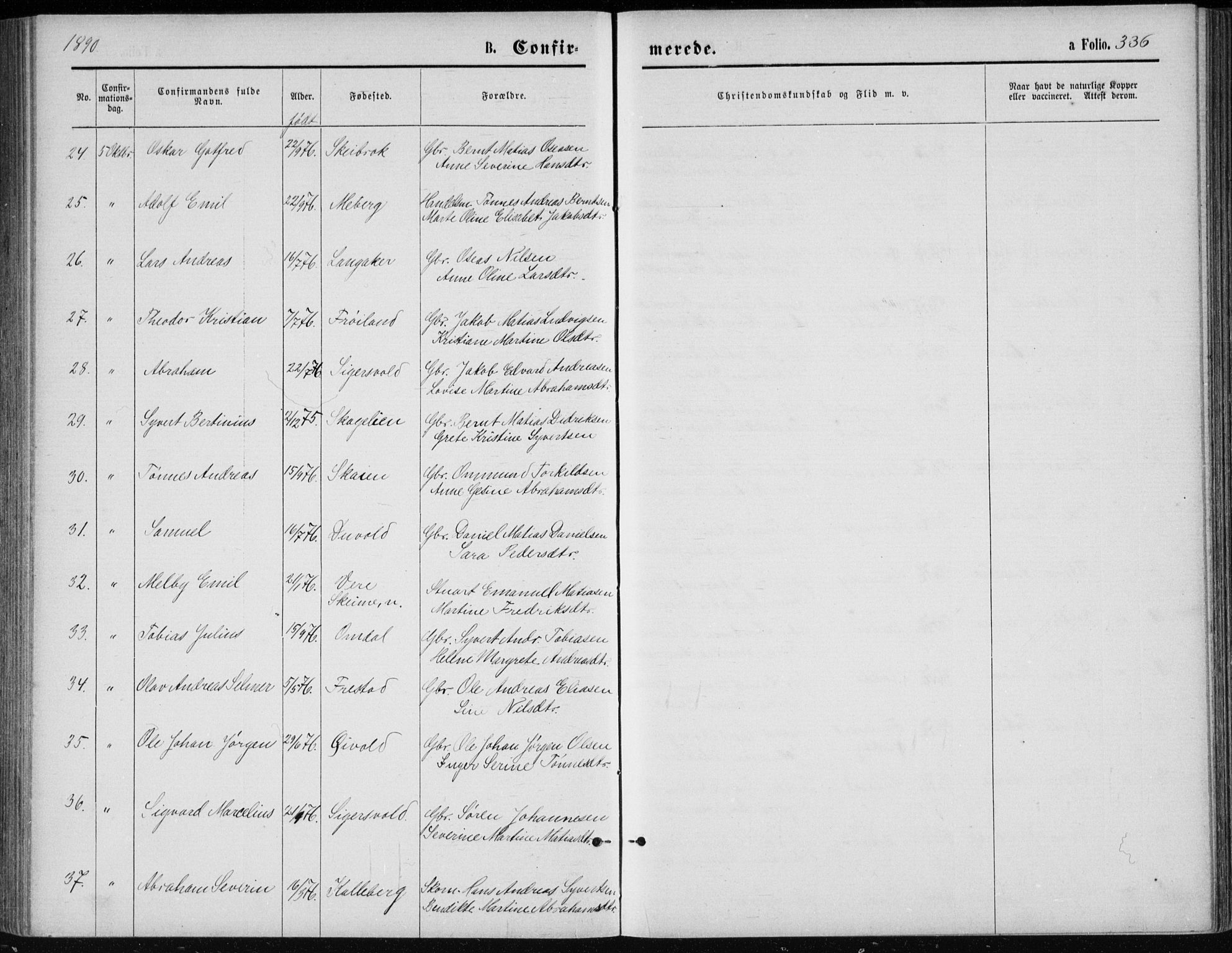 Lista sokneprestkontor, AV/SAK-1111-0027/F/Fb/L0004: Parish register (copy) no. B 4, 1877-1891, p. 336