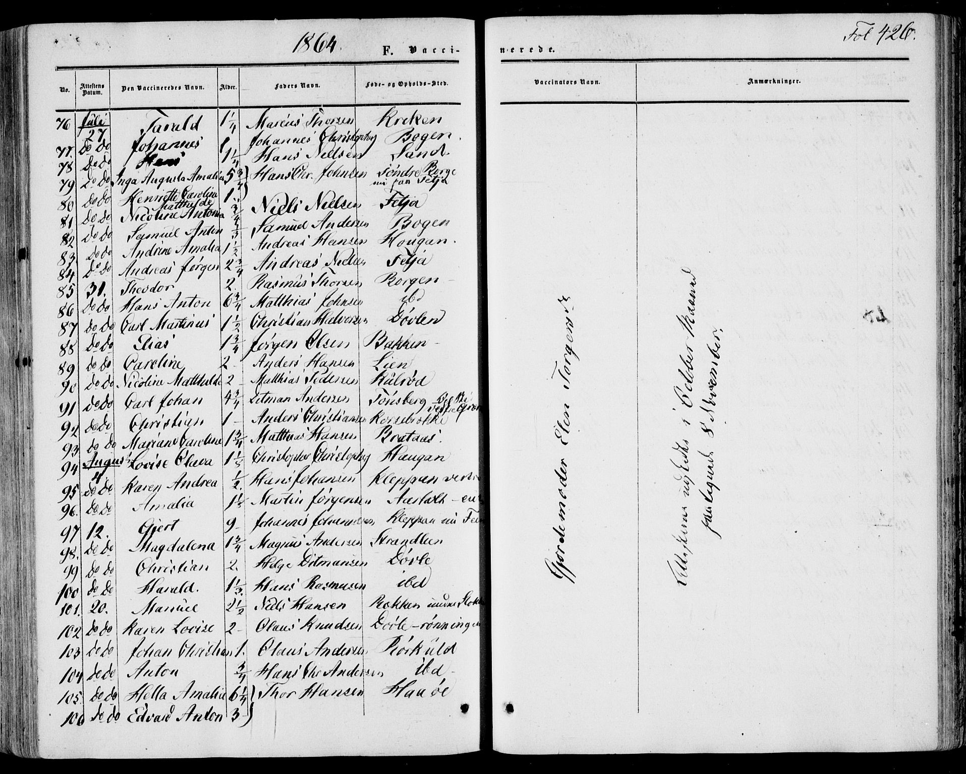 Stokke kirkebøker, AV/SAKO-A-320/F/Fa/L0008: Parish register (official) no. I 8, 1858-1871, p. 426