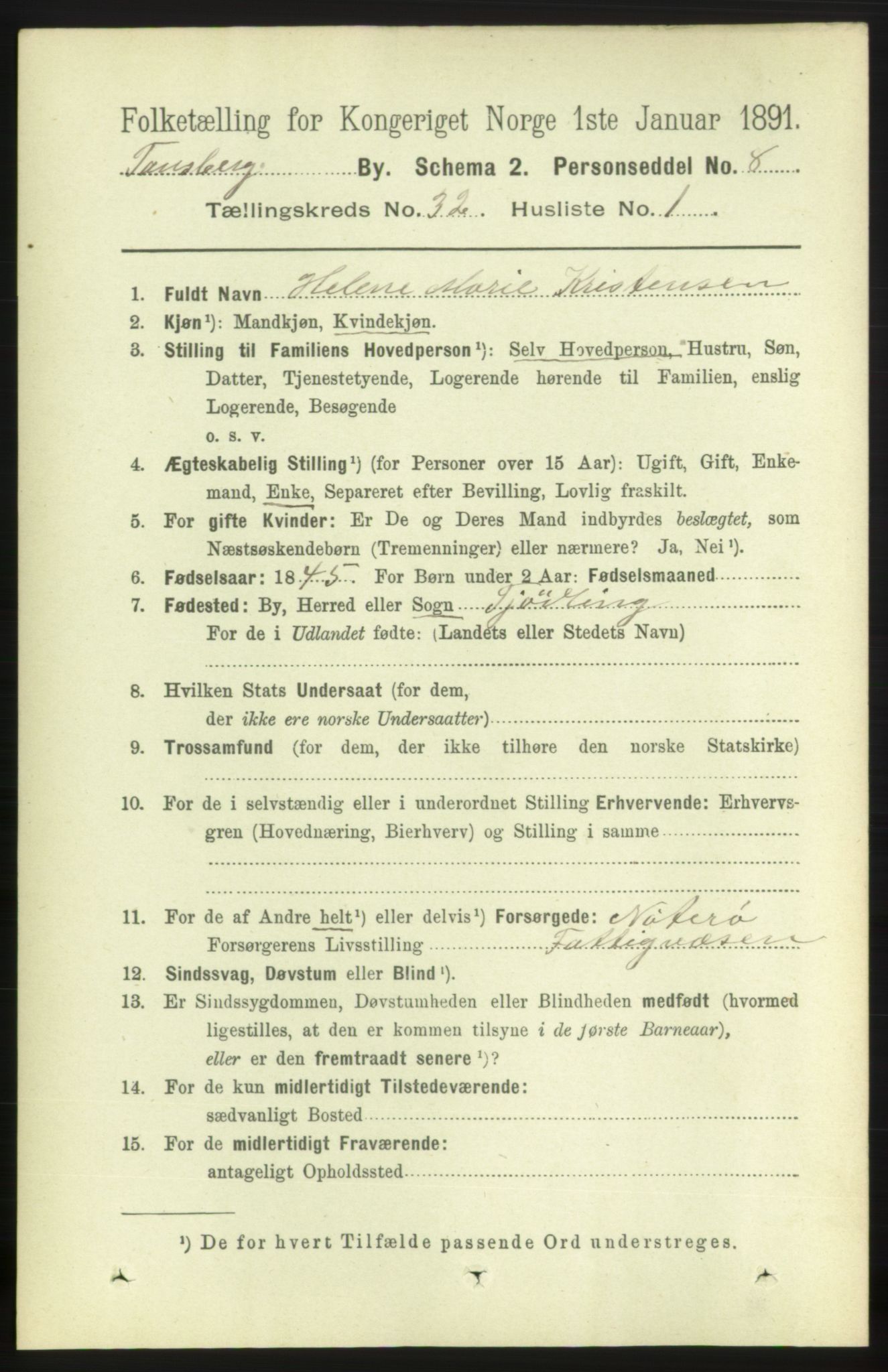 RA, 1891 census for 0705 Tønsberg, 1891, p. 7467