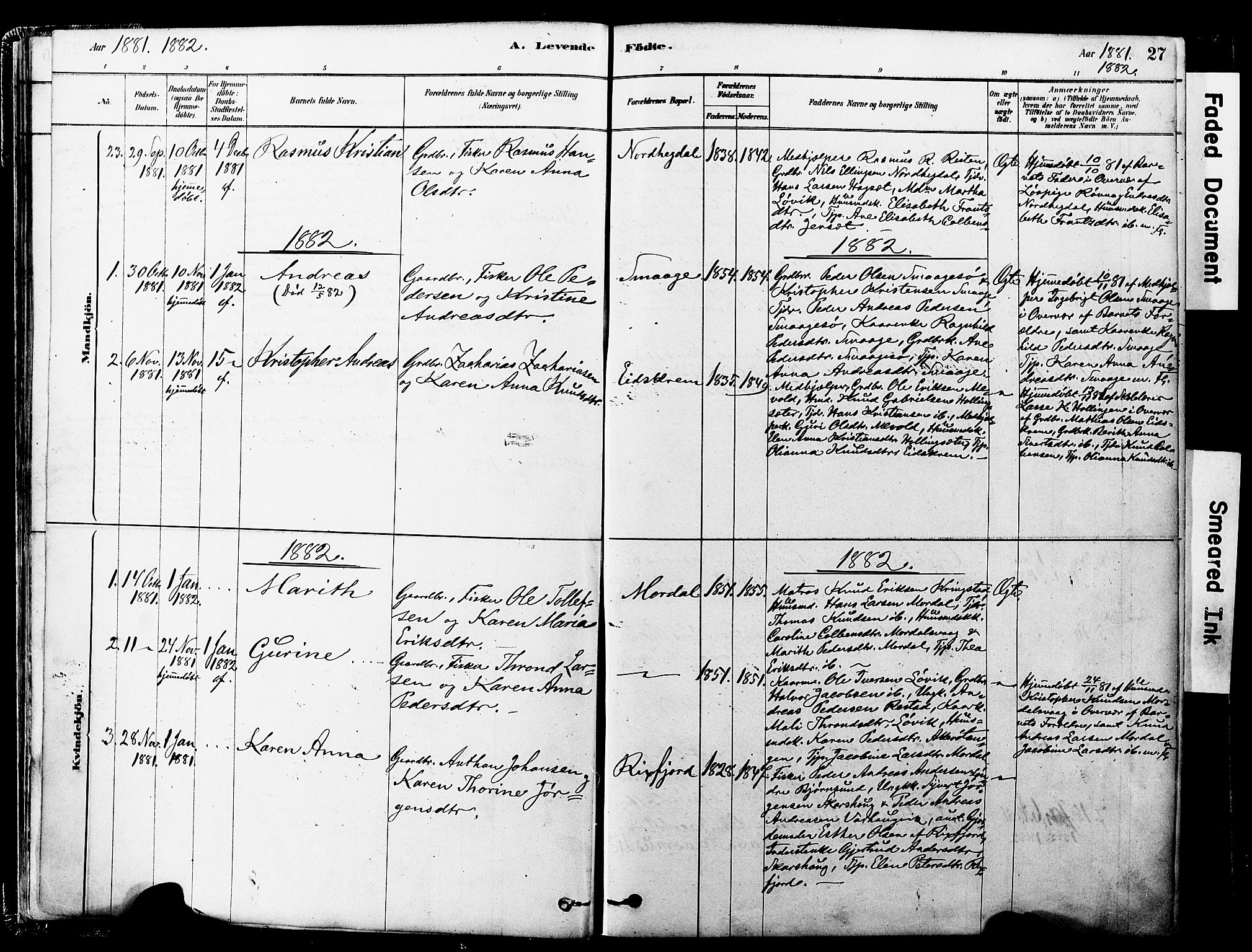Ministerialprotokoller, klokkerbøker og fødselsregistre - Møre og Romsdal, SAT/A-1454/560/L0721: Parish register (official) no. 560A05, 1878-1917, p. 27