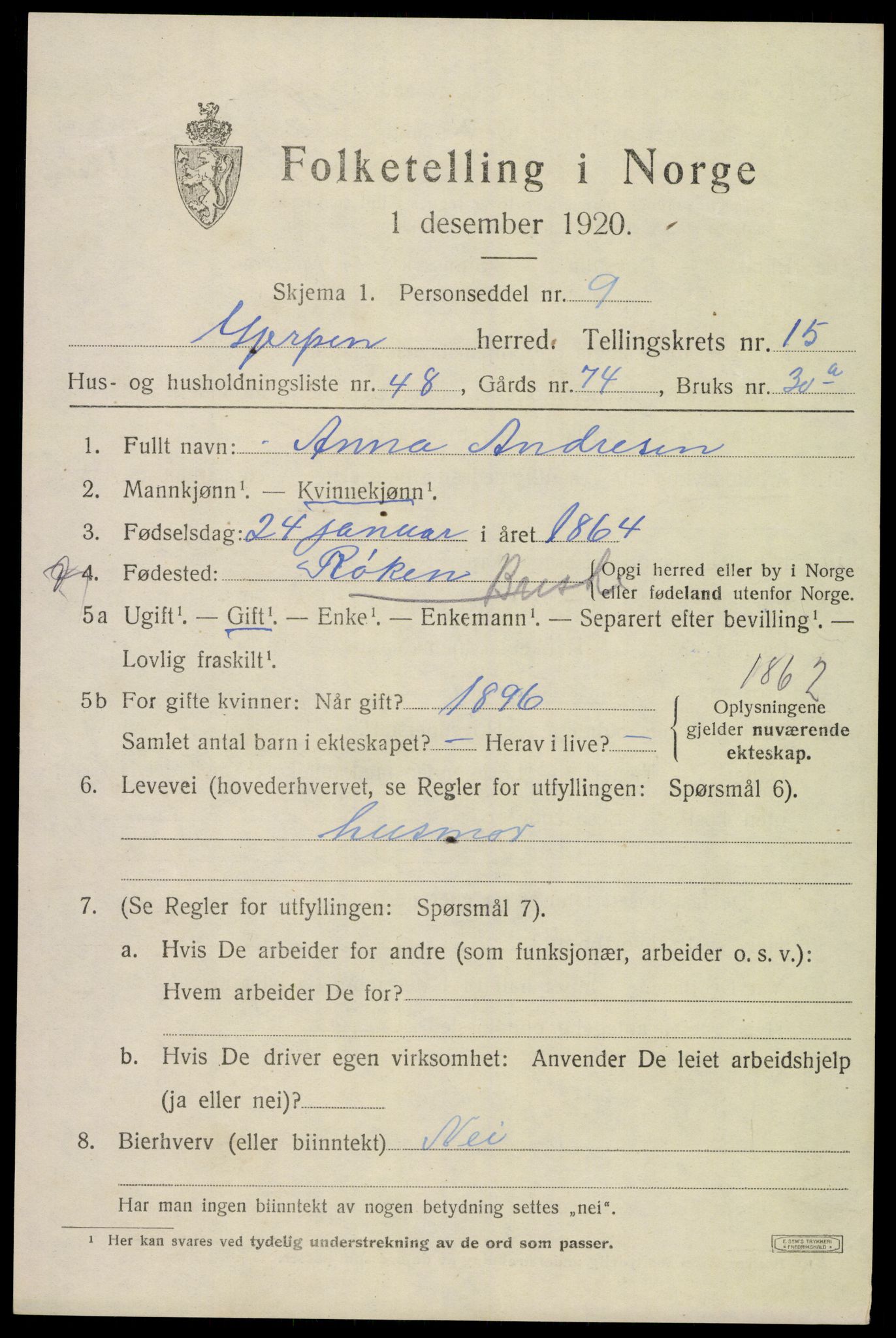 SAKO, 1920 census for Gjerpen, 1920, p. 17832