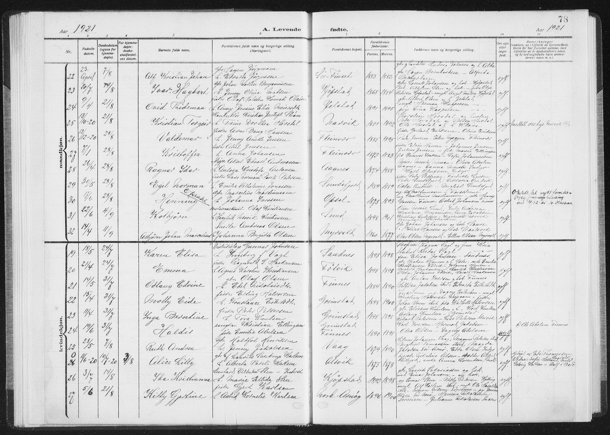 Ministerialprotokoller, klokkerbøker og fødselsregistre - Nordland, AV/SAT-A-1459/805/L0104: Parish register (official) no. 805A09, 1909-1926, p. 78