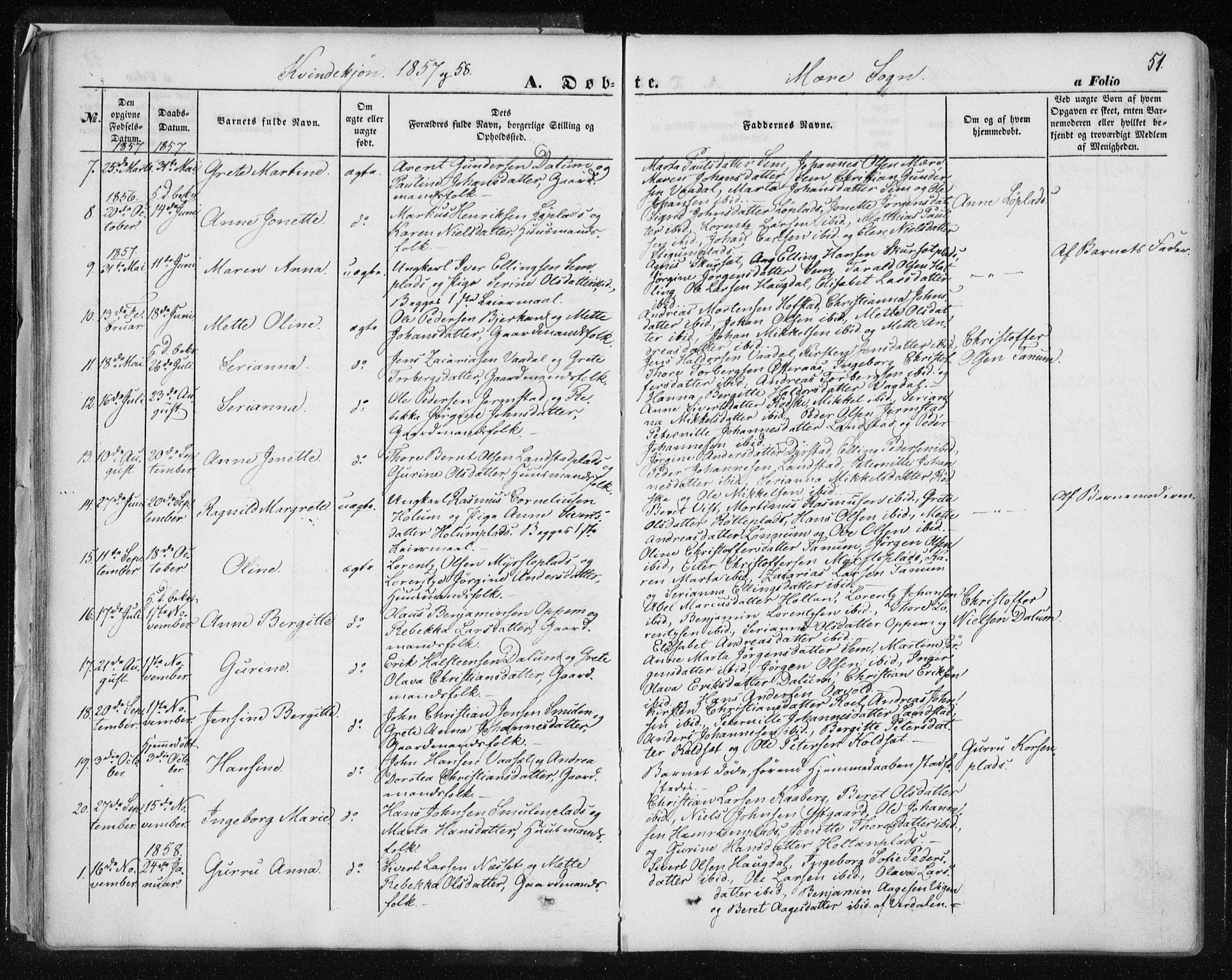 Ministerialprotokoller, klokkerbøker og fødselsregistre - Nord-Trøndelag, AV/SAT-A-1458/735/L0342: Parish register (official) no. 735A07 /1, 1849-1862, p. 51