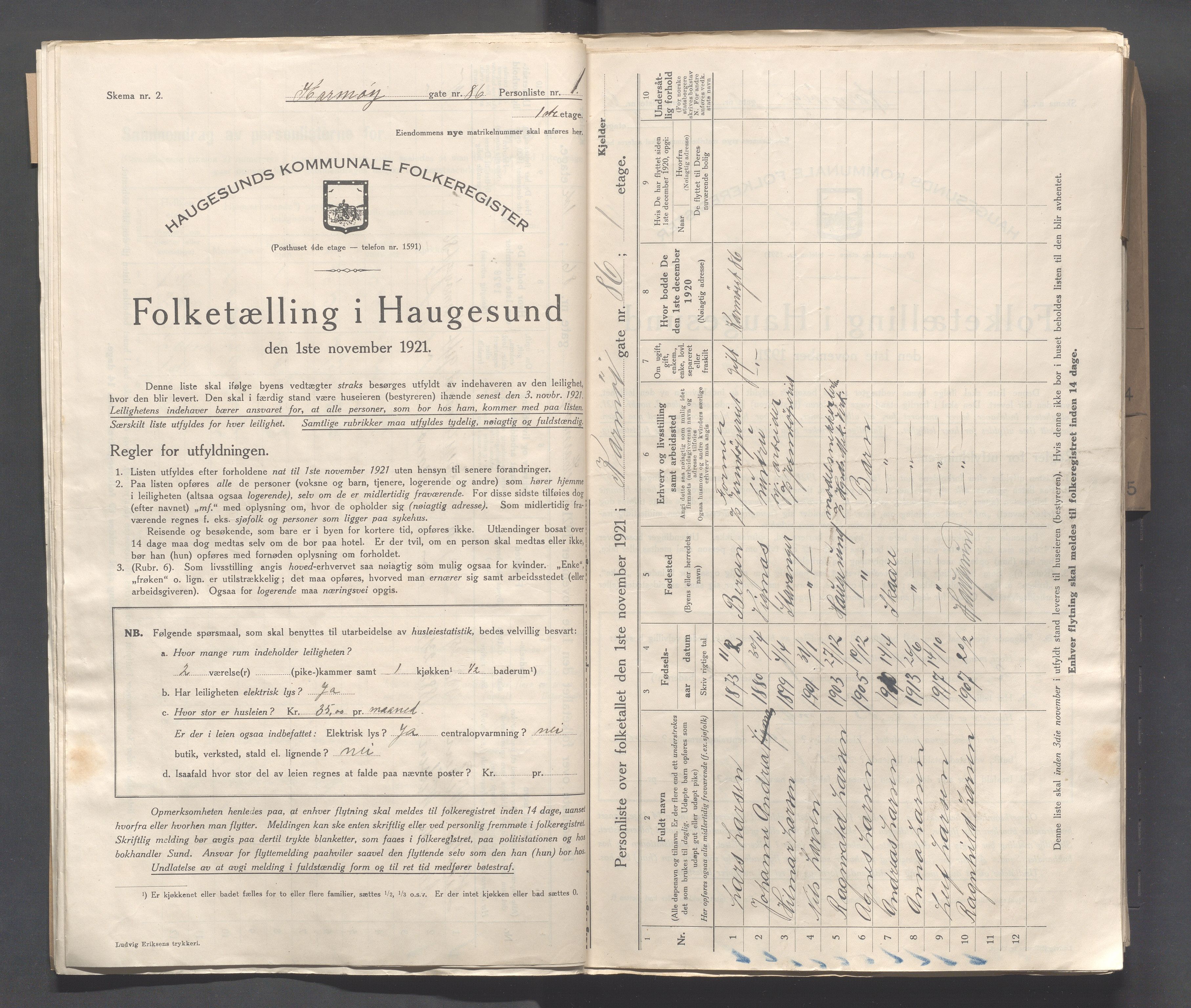 IKAR, Local census 1.11.1921 for Haugesund, 1921, p. 2649