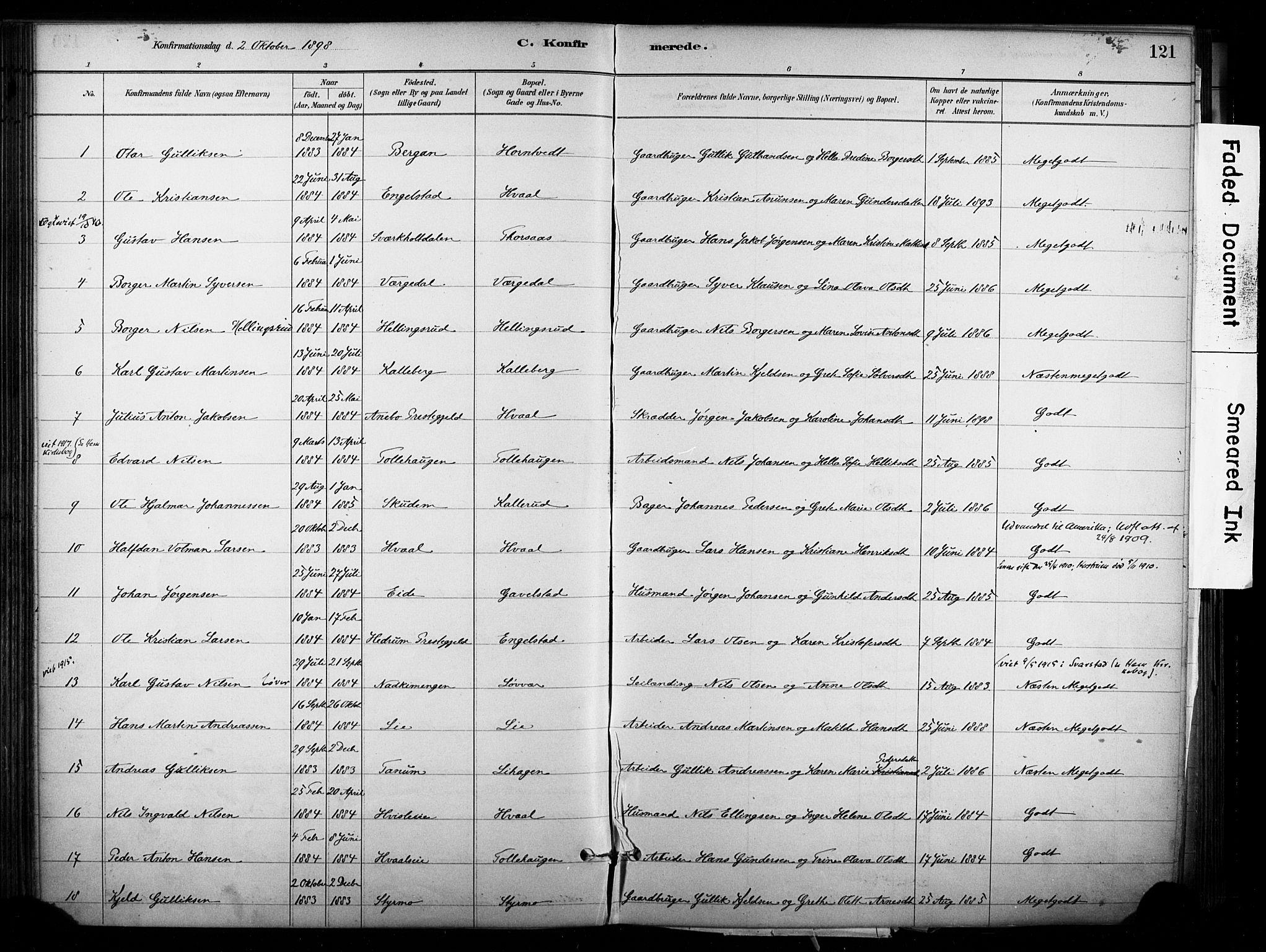 Lardal kirkebøker, SAKO/A-350/F/Fb/L0001: Parish register (official) no. II 1, 1881-1911, p. 121