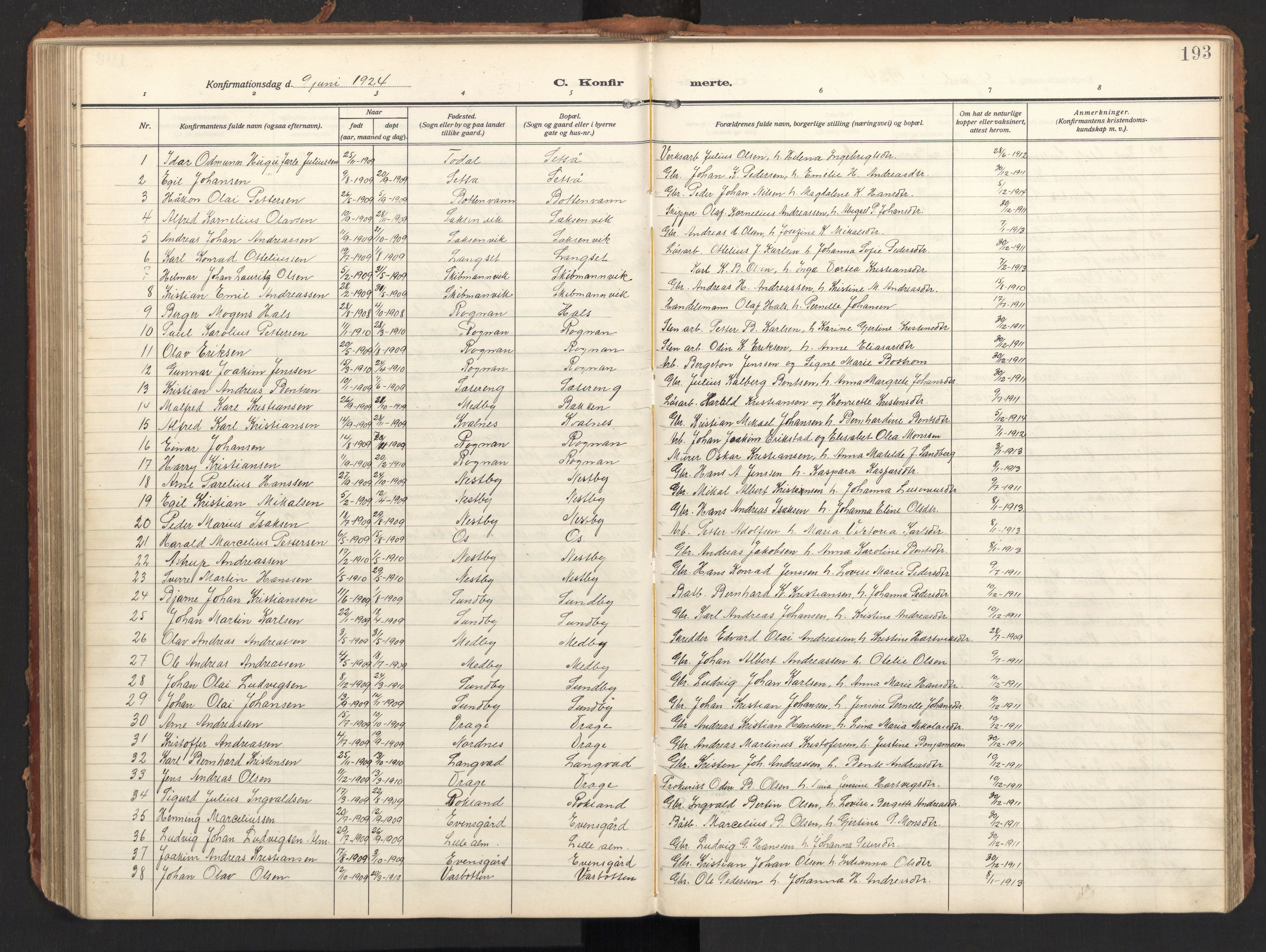 Ministerialprotokoller, klokkerbøker og fødselsregistre - Nordland, SAT/A-1459/847/L0683: Parish register (copy) no. 847C11, 1908-1929, p. 193