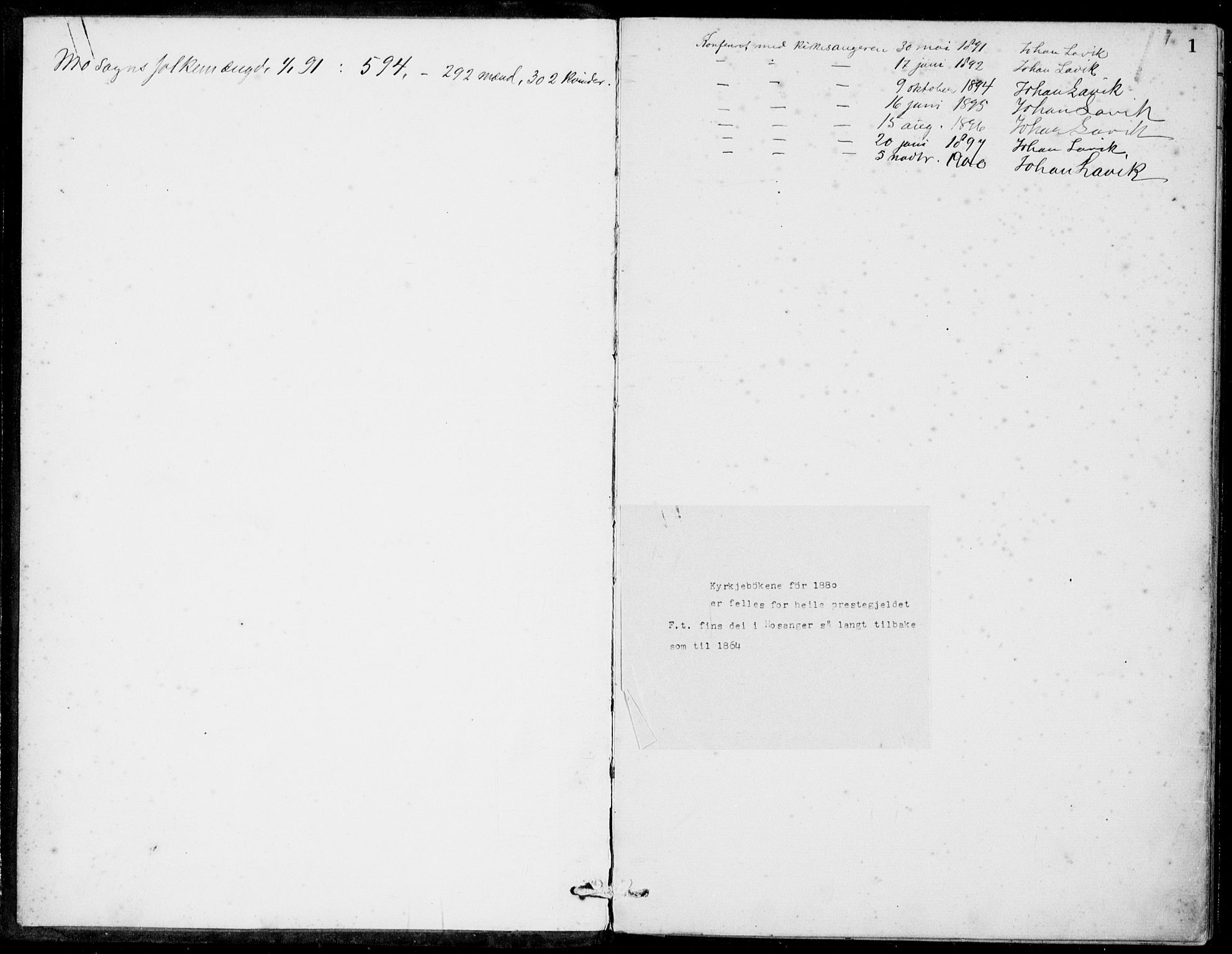 Hosanger sokneprestembete, SAB/A-75801/H/Haa: Parish register (official) no. C  1, 1880-1900, p. 1