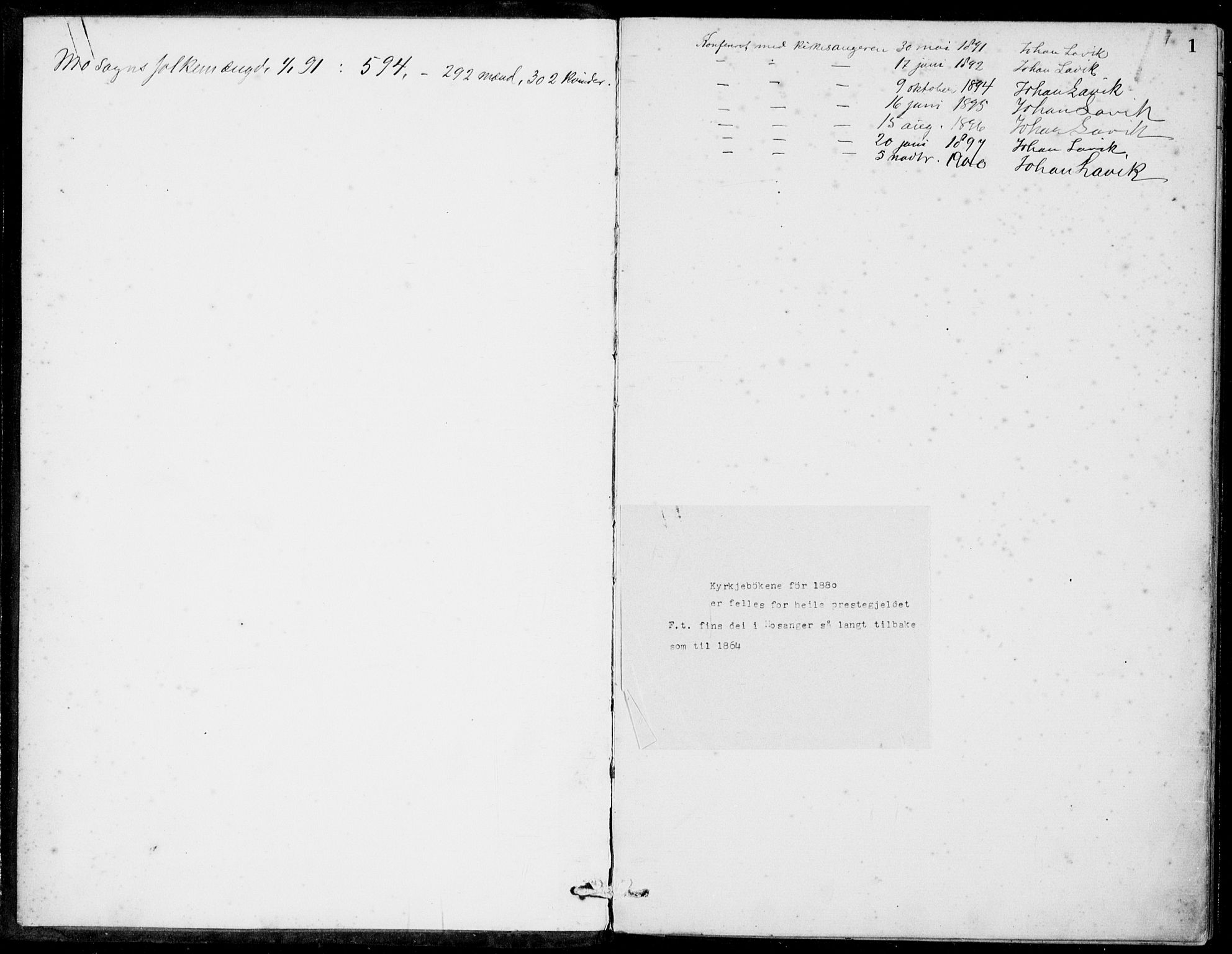 Hosanger sokneprestembete, AV/SAB-A-75801/H/Haa: Parish register (official) no. C  1, 1880-1900, p. 1