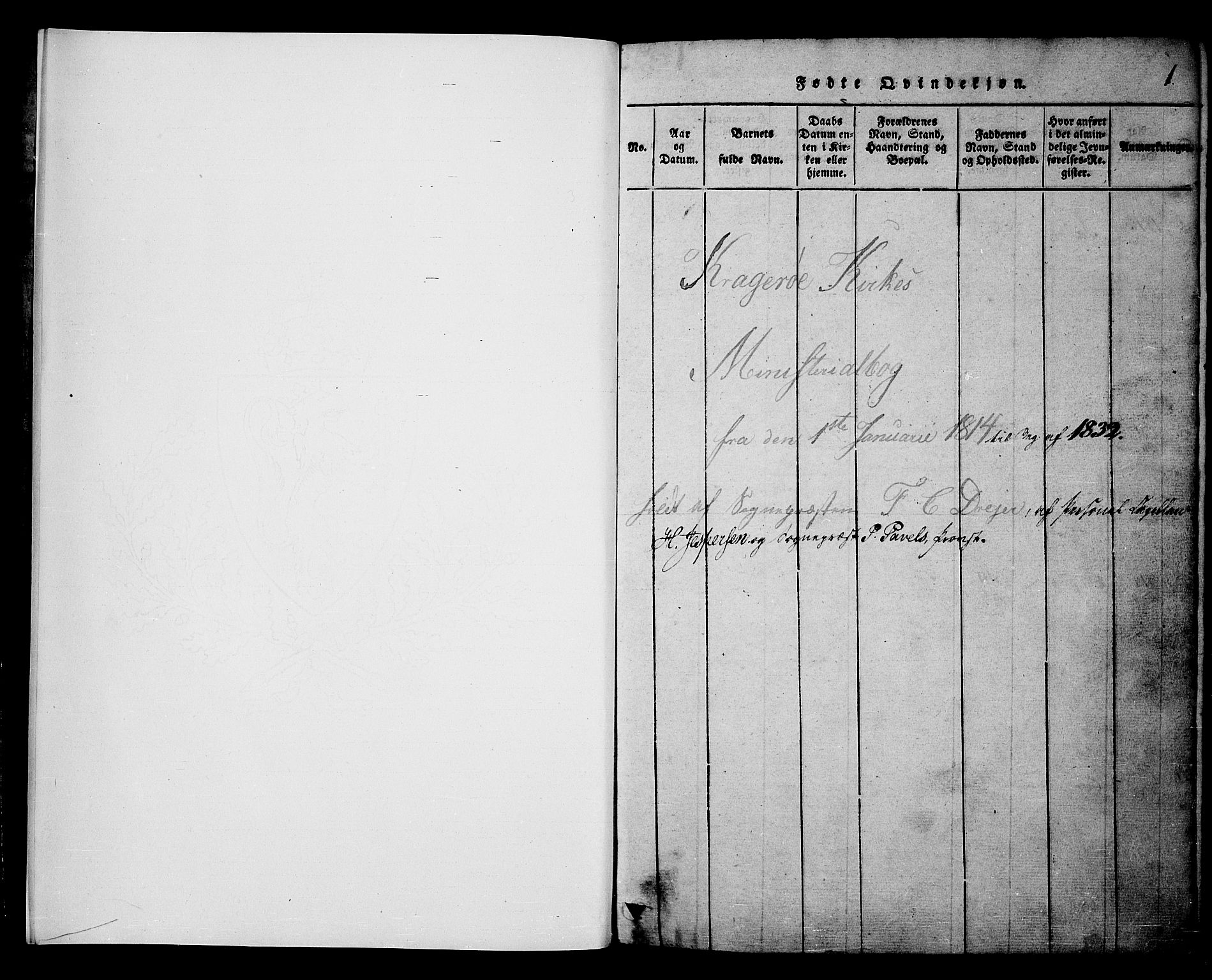 Kragerø kirkebøker, SAKO/A-278/F/Fa/L0004: Parish register (official) no. 4, 1814-1831, p. 1