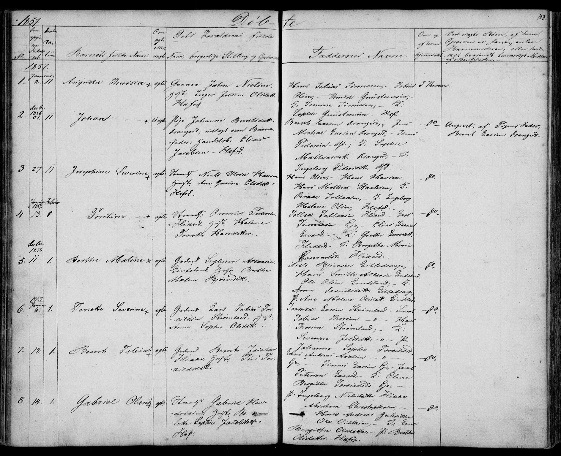 Flekkefjord sokneprestkontor, SAK/1111-0012/F/Fb/Fbc/L0005: Parish register (copy) no. B 5, 1846-1866, p. 103
