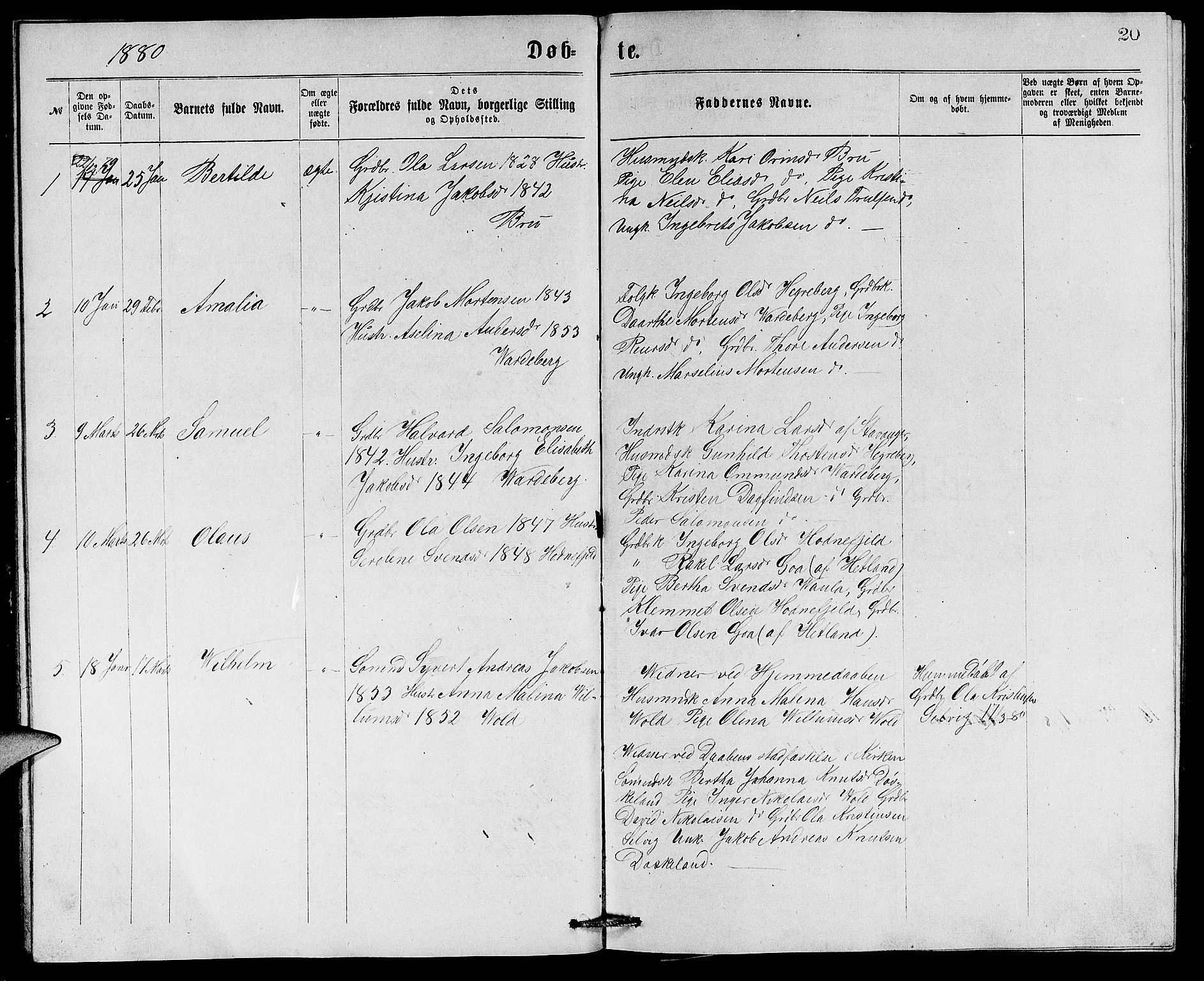 Rennesøy sokneprestkontor, SAST/A -101827/H/Ha/Hab/L0005: Parish register (copy) no. B 5, 1871-1890, p. 20