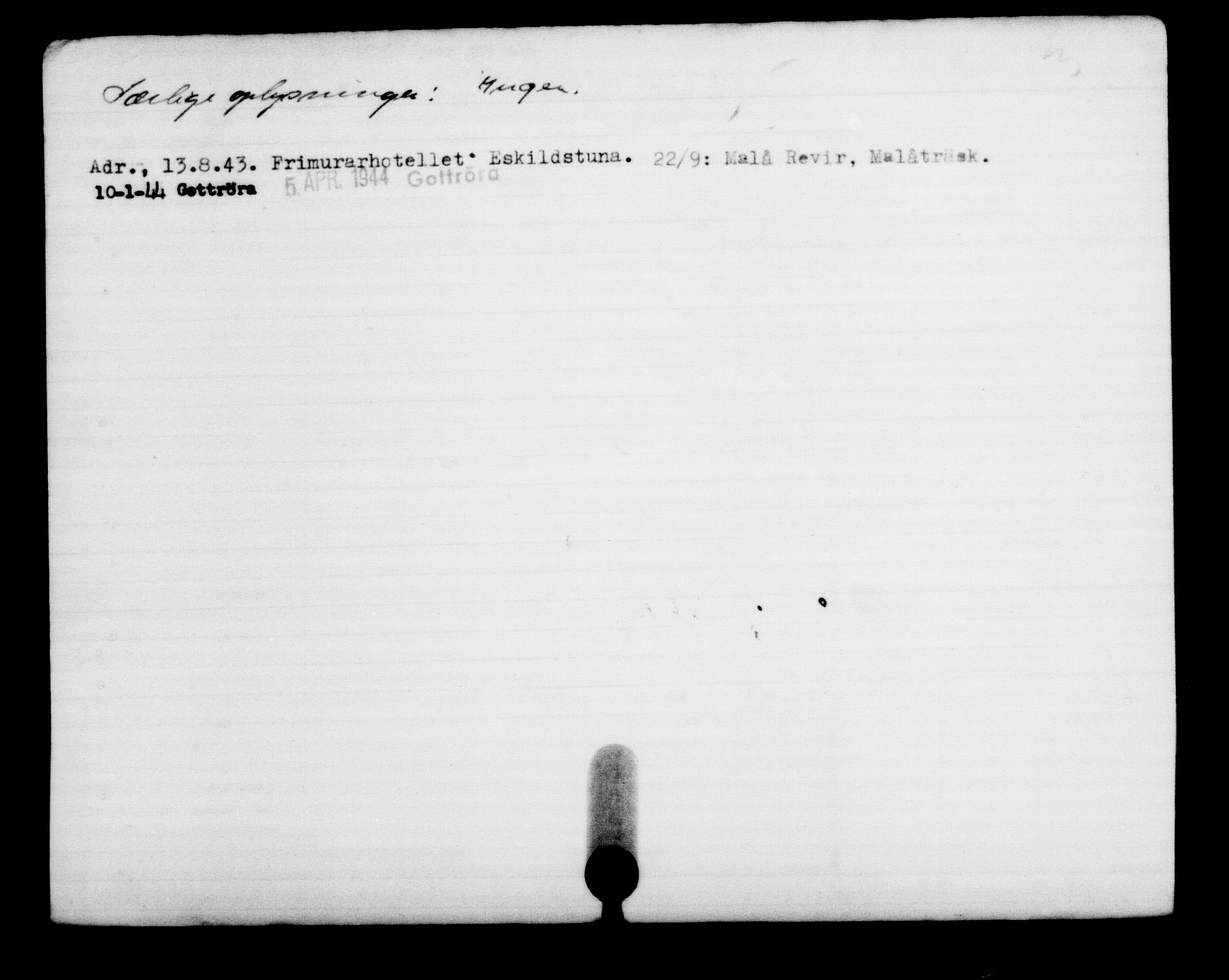 Utenriksstasjonene, Legasjonen i Stockholm, Flyktningkontoret, AV/RA-S-6753/V/Va/L0001: Kjesäterkartoteket, flyktninger med registreringsnr. 1-1000, 1940-1945, p. 1144