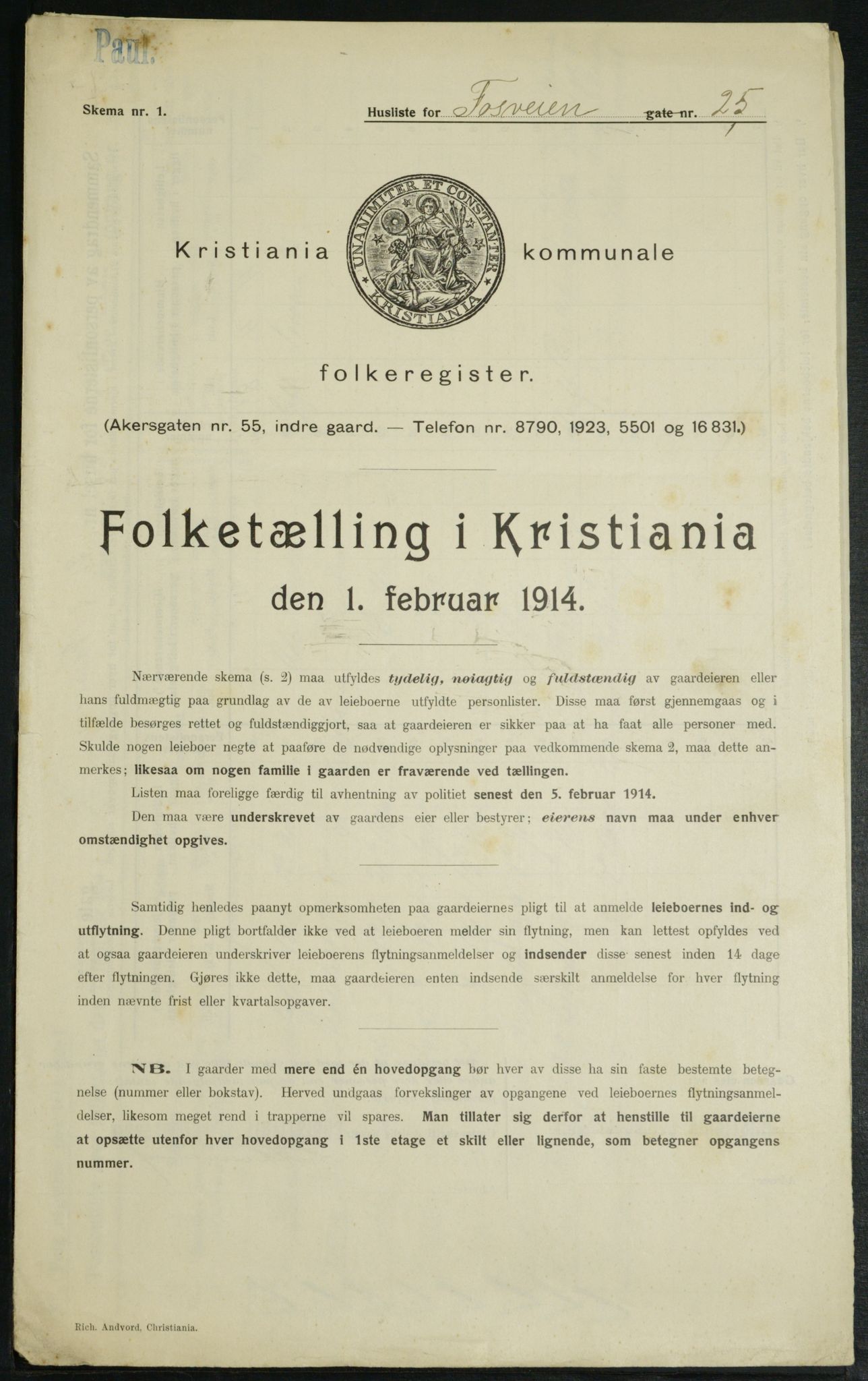 OBA, Municipal Census 1914 for Kristiania, 1914, p. 25444