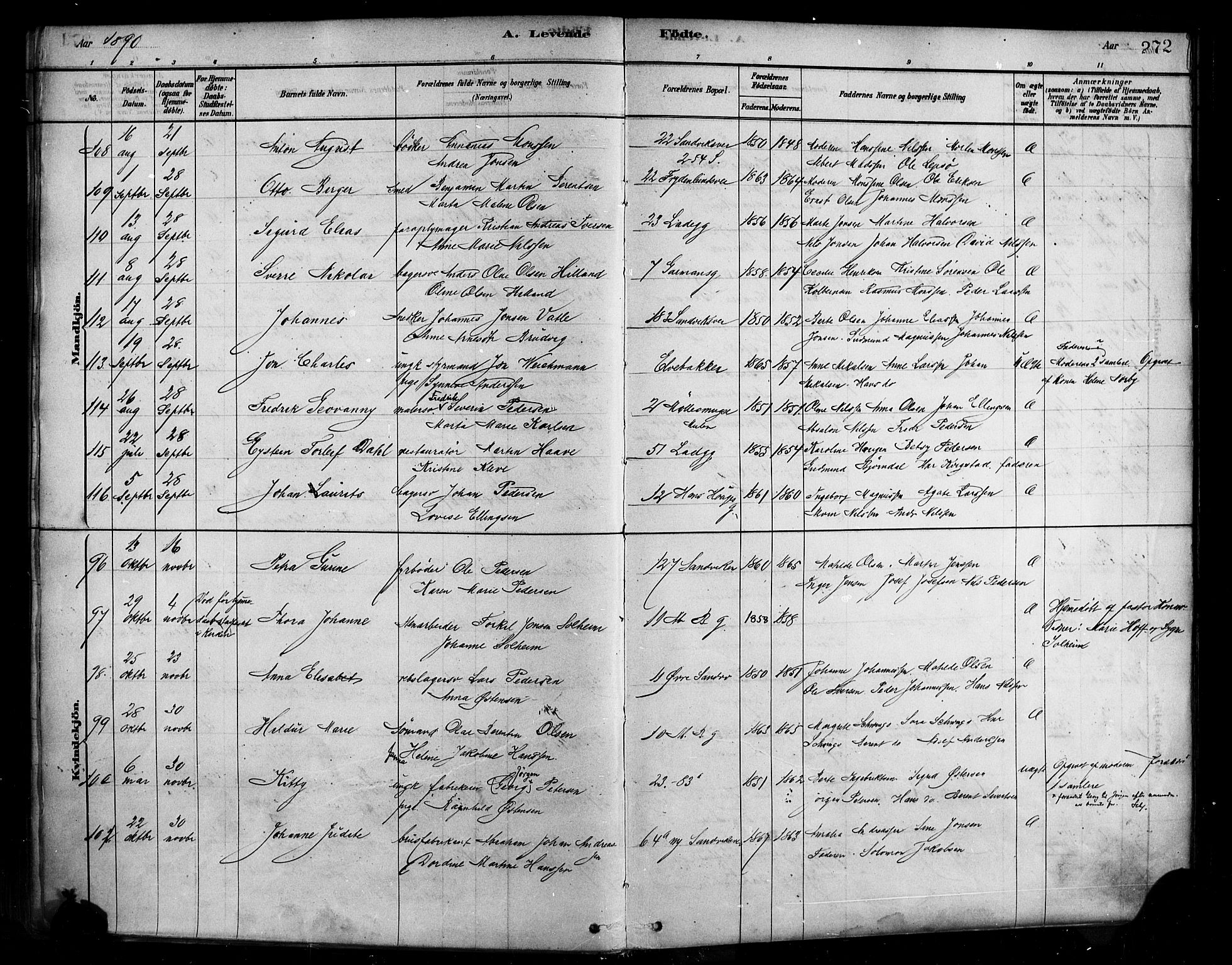 Sandviken Sokneprestembete, SAB/A-77601/H/Ha/L0004: Parish register (official) no. B 1, 1878-1891, p. 272