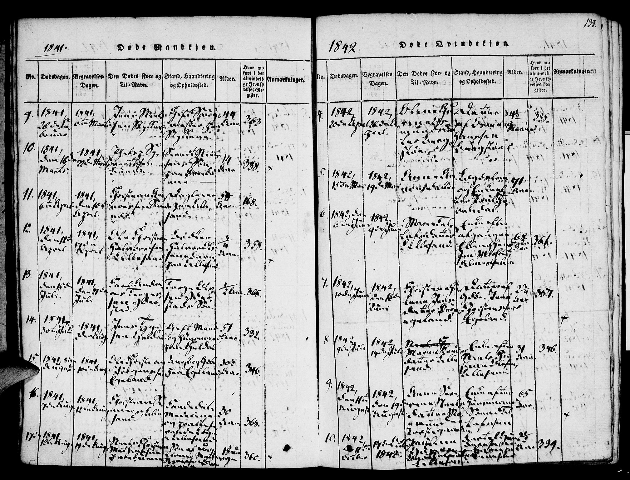 Vestre Moland sokneprestkontor, AV/SAK-1111-0046/F/Fa/Fab/L0003: Parish register (official) no. A 3, 1816-1843, p. 133