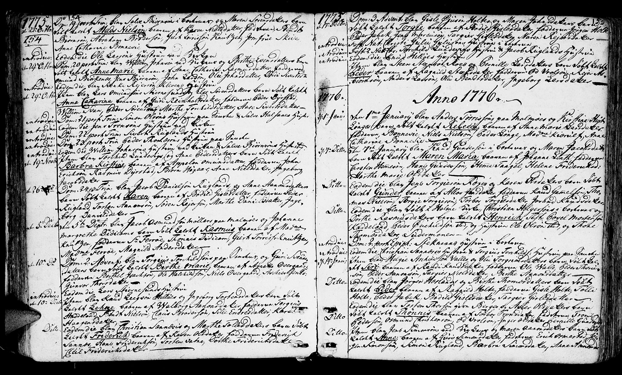 Mandal sokneprestkontor, SAK/1111-0030/F/Fa/Faa/L0003: Parish register (official) no. A 3, 1748-1794, p. 154-155