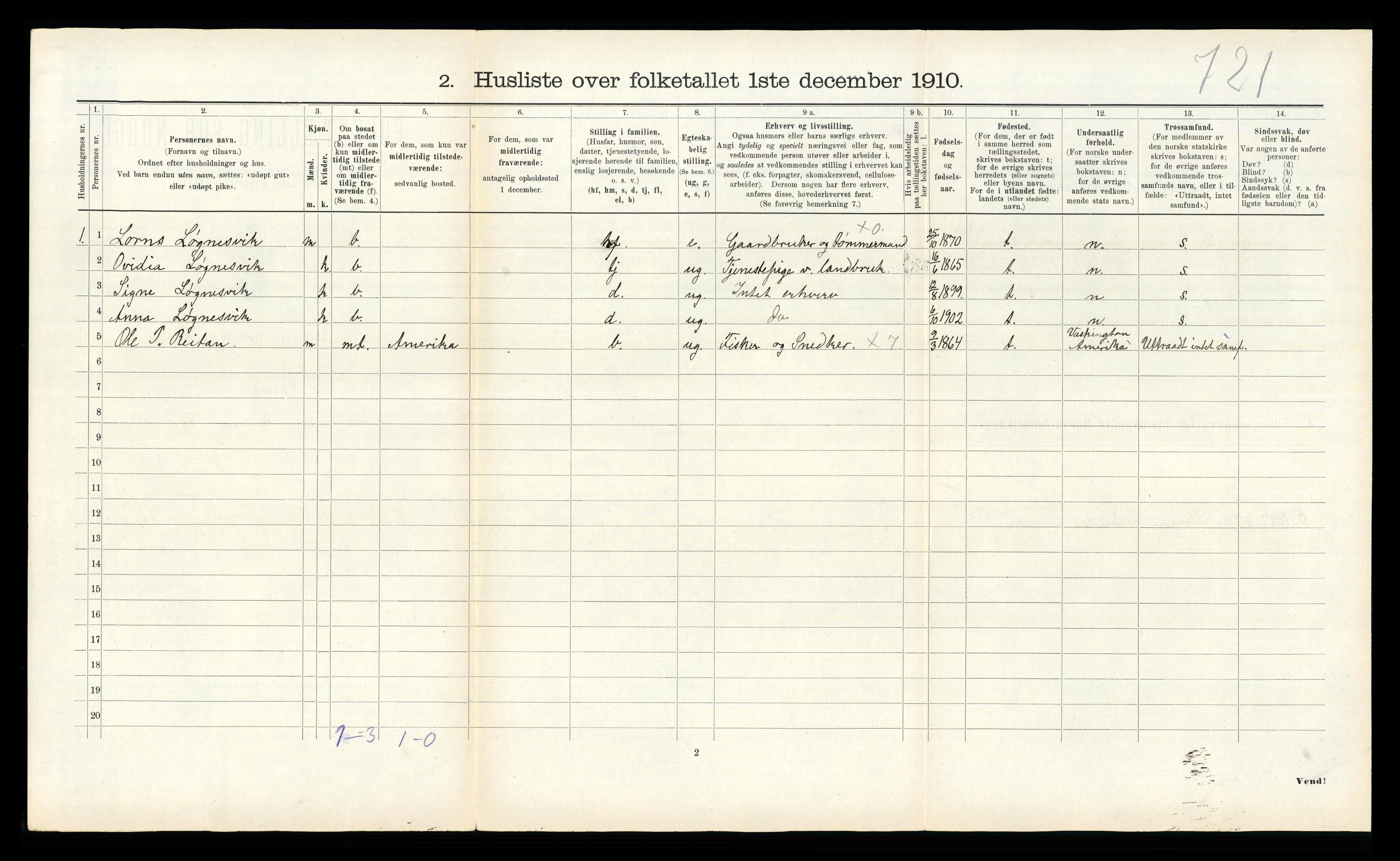 RA, 1910 census for Klinga, 1910, p. 314