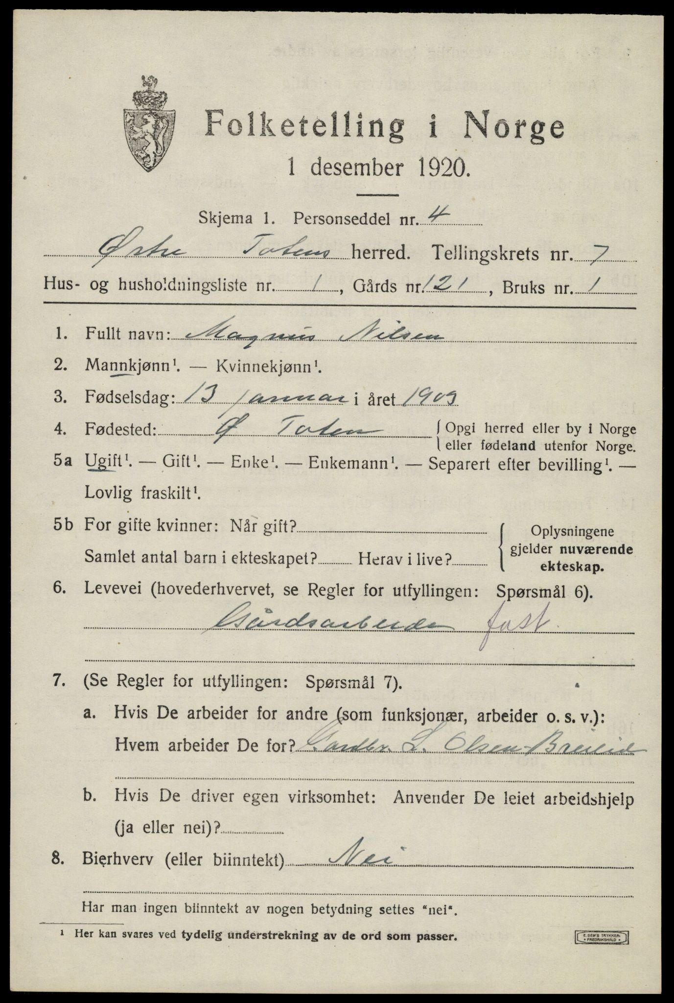 SAH, 1920 census for Østre Toten, 1920, p. 14990