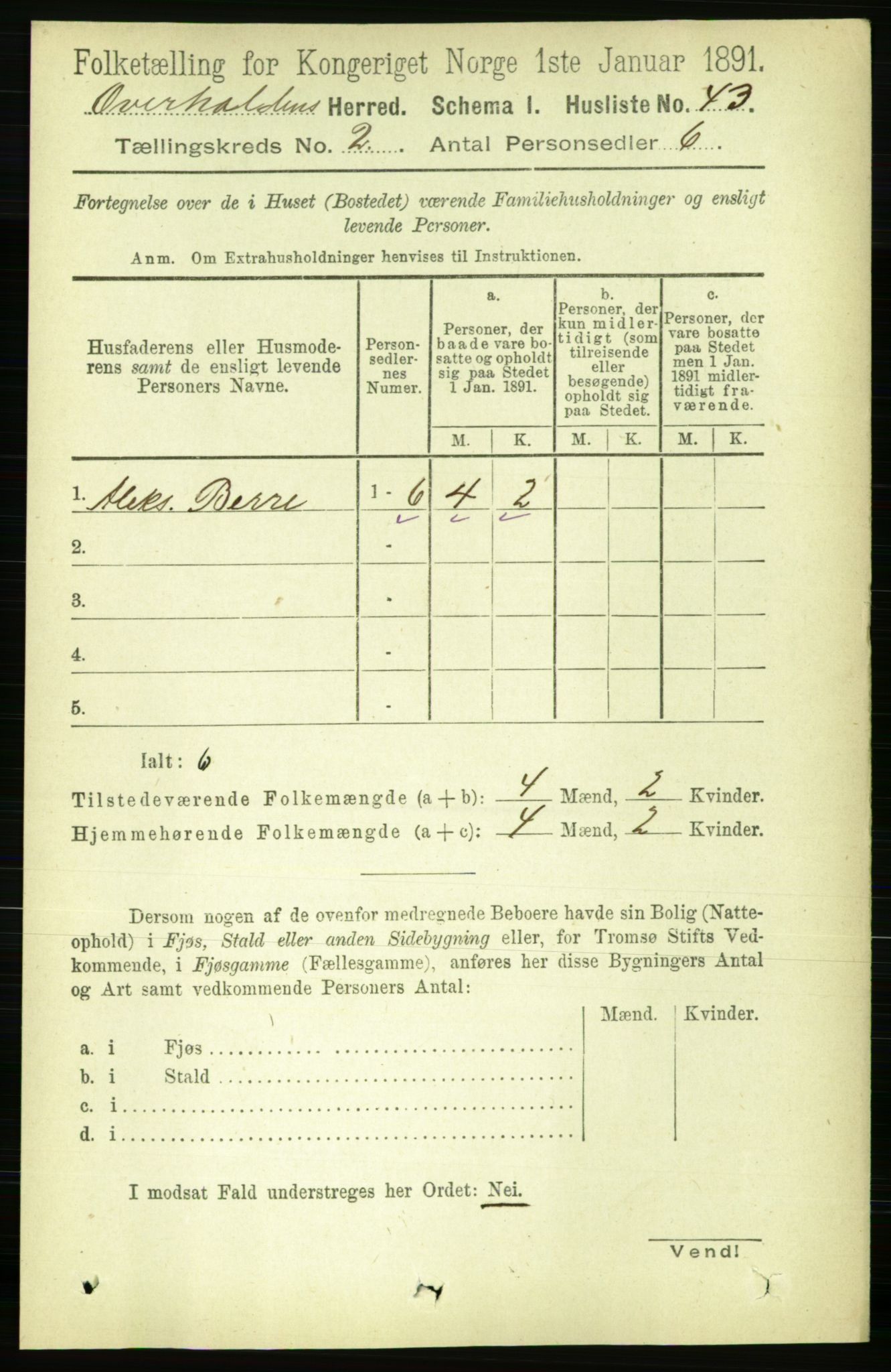 RA, 1891 census for 1744 Overhalla, 1891, p. 444